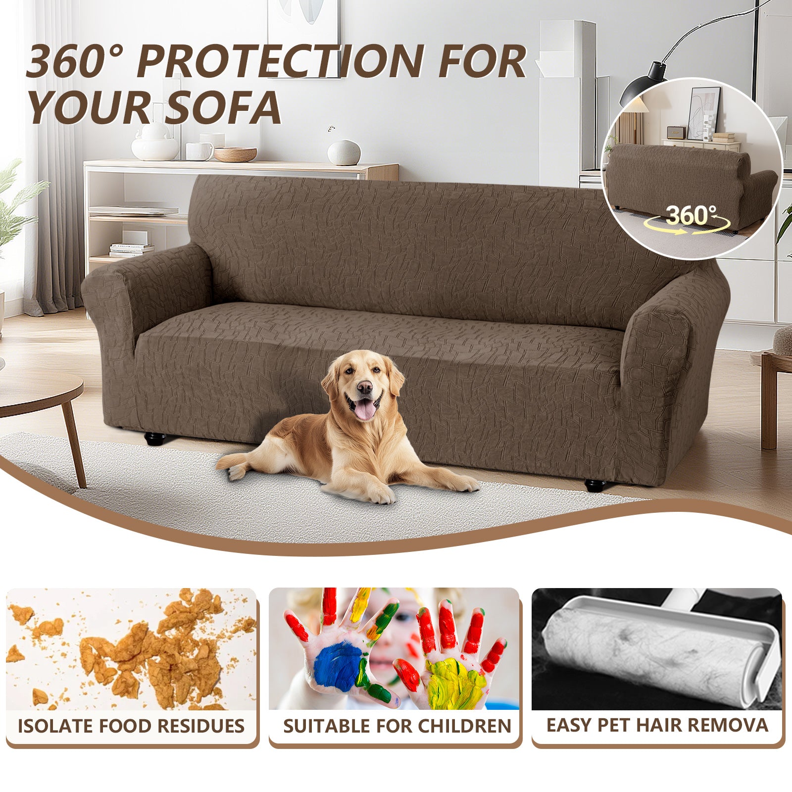 Ystyle 3 Seater Sofa Cover with Armrests, Universal Elastic Sofa Cover, Anti-Scratch for Cat Dogs, Stretch Sofa Cover, Anti-Stain, Non-Slip Sofa Cover