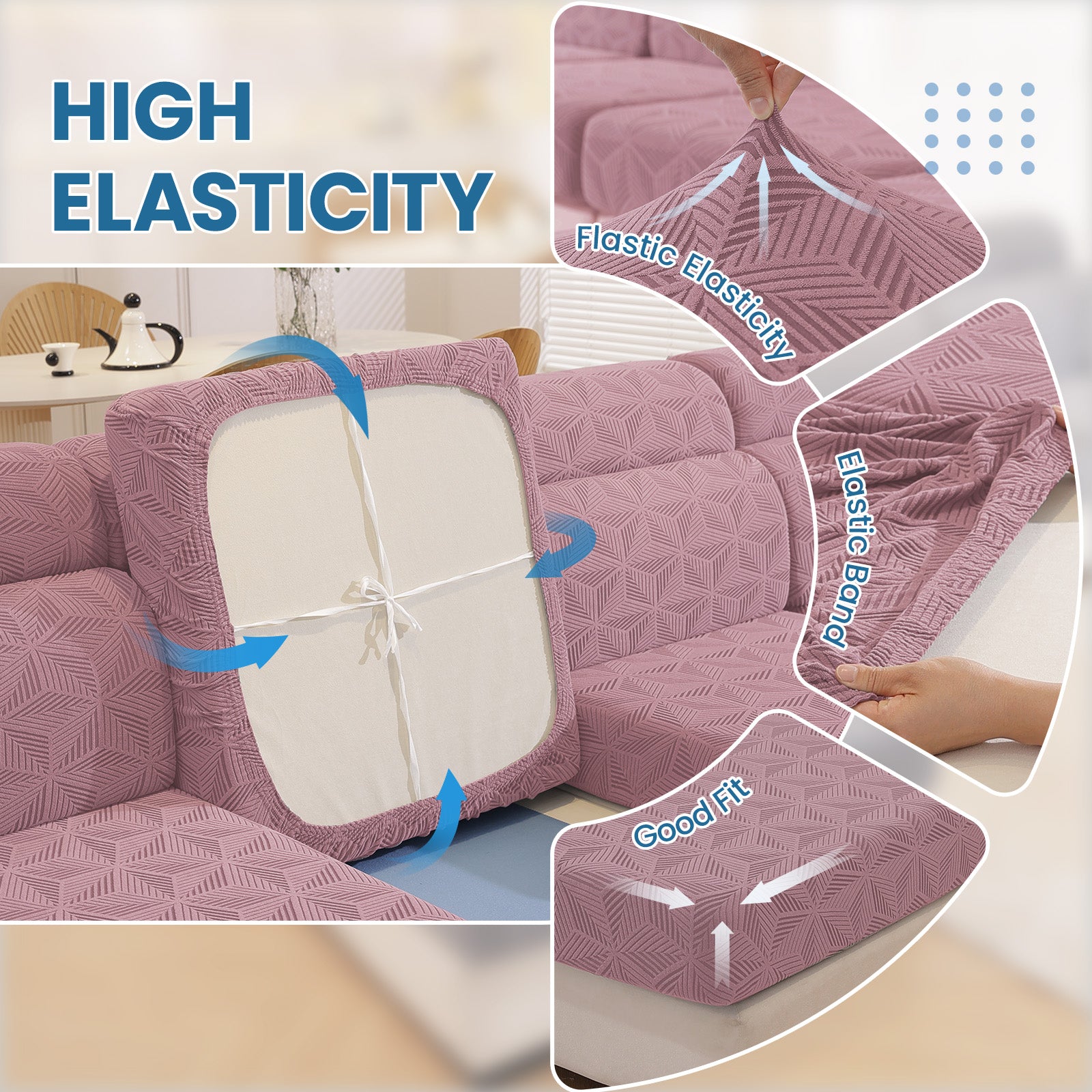 Ystyle Stretch Sofa Seat Cover 3-Seater L-Shaped Sofa Anti Slip Geometric-YSTYLE