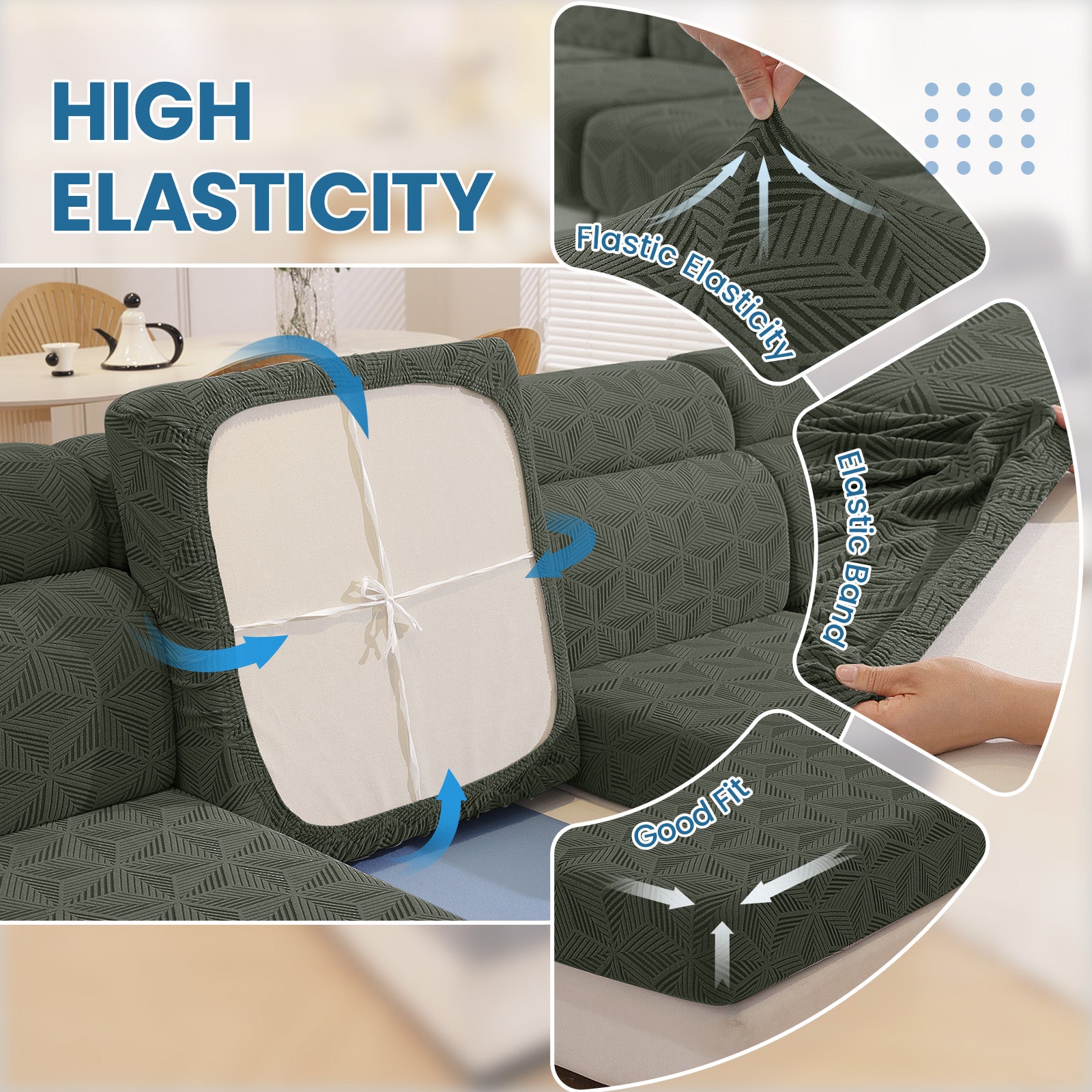 Ystyle Stretch Sofa Seat Cover 3-Seater L-Shaped Sofa Anti Slip Geometric-YSTYLE