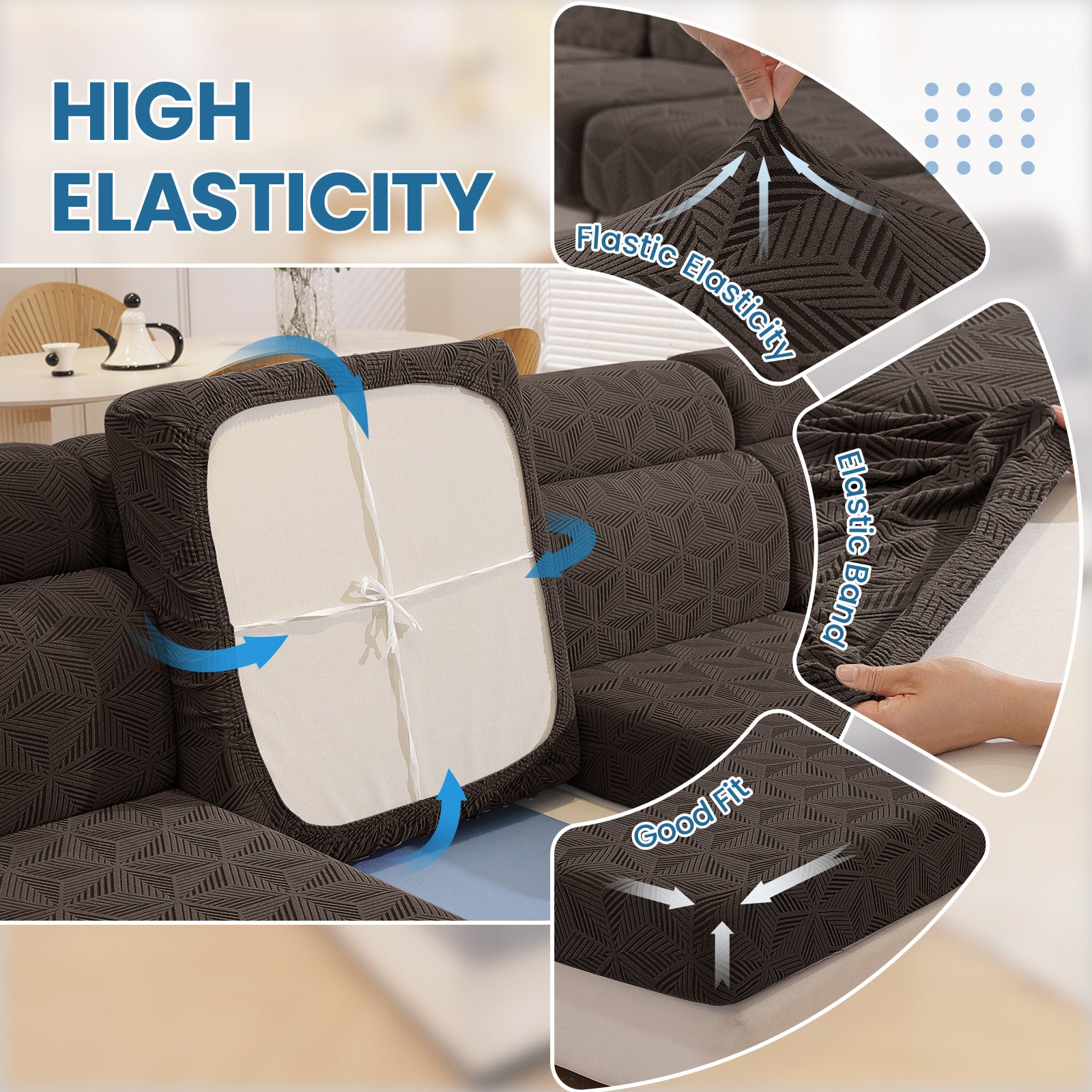 Ystyle Stretch Sofa Seat Cover 3-Seater L-Shaped Sofa Anti Slip Geometric-YSTYLE