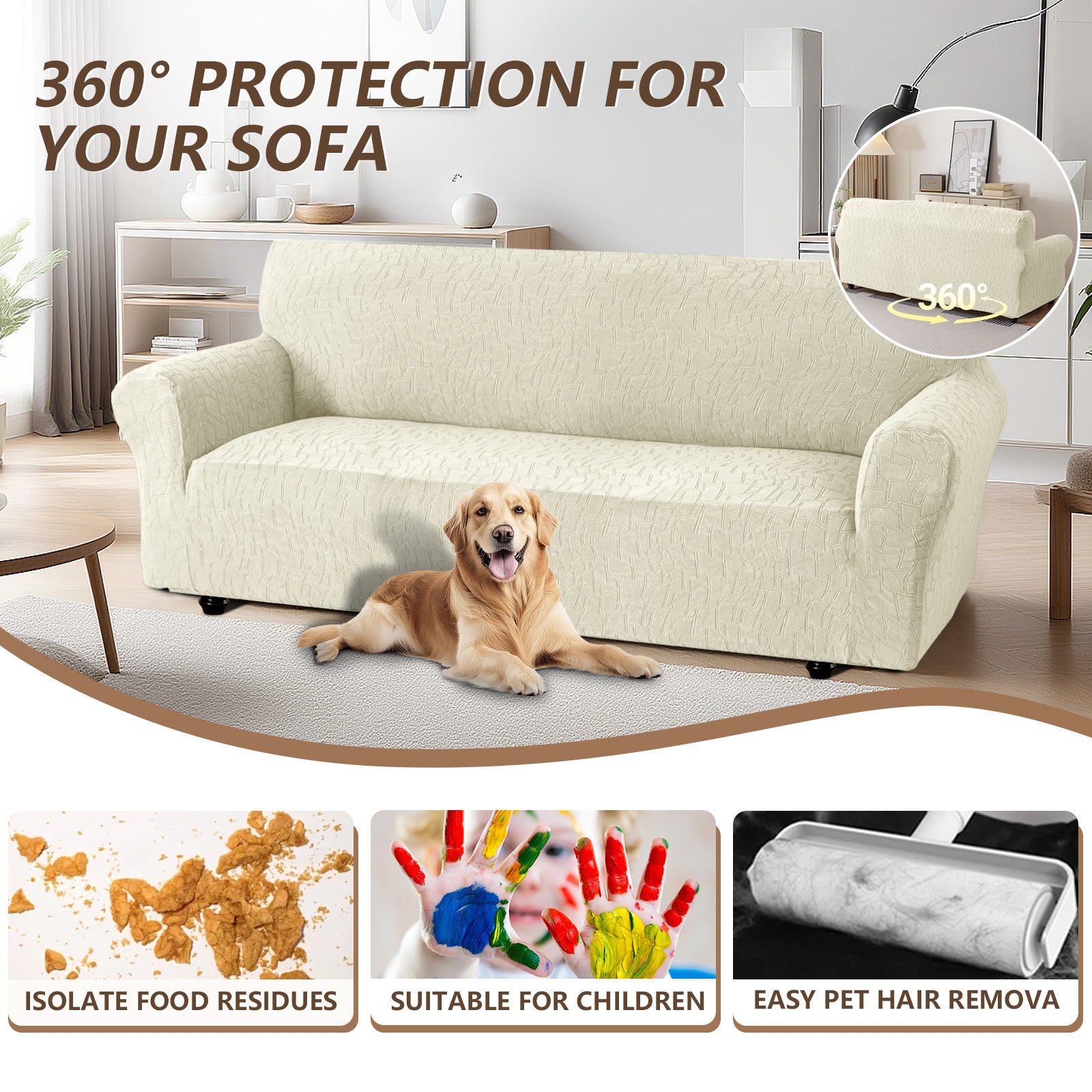 Ystyle Stretch 4 Seater Sofa Cover Jacquard Geometric Pattern-YSTYLE