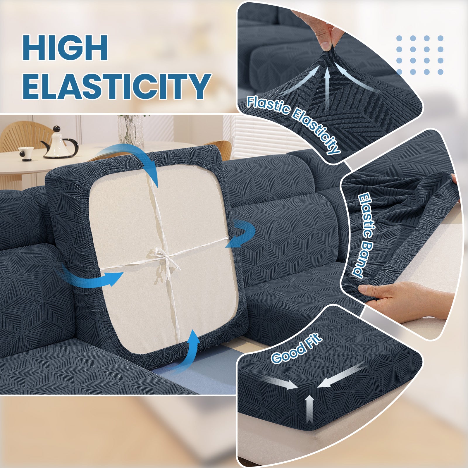 Ystyle Stretch Sofa Seat Cover 3-Seater L-Shaped Sofa Anti Slip Geometric-YSTYLE
