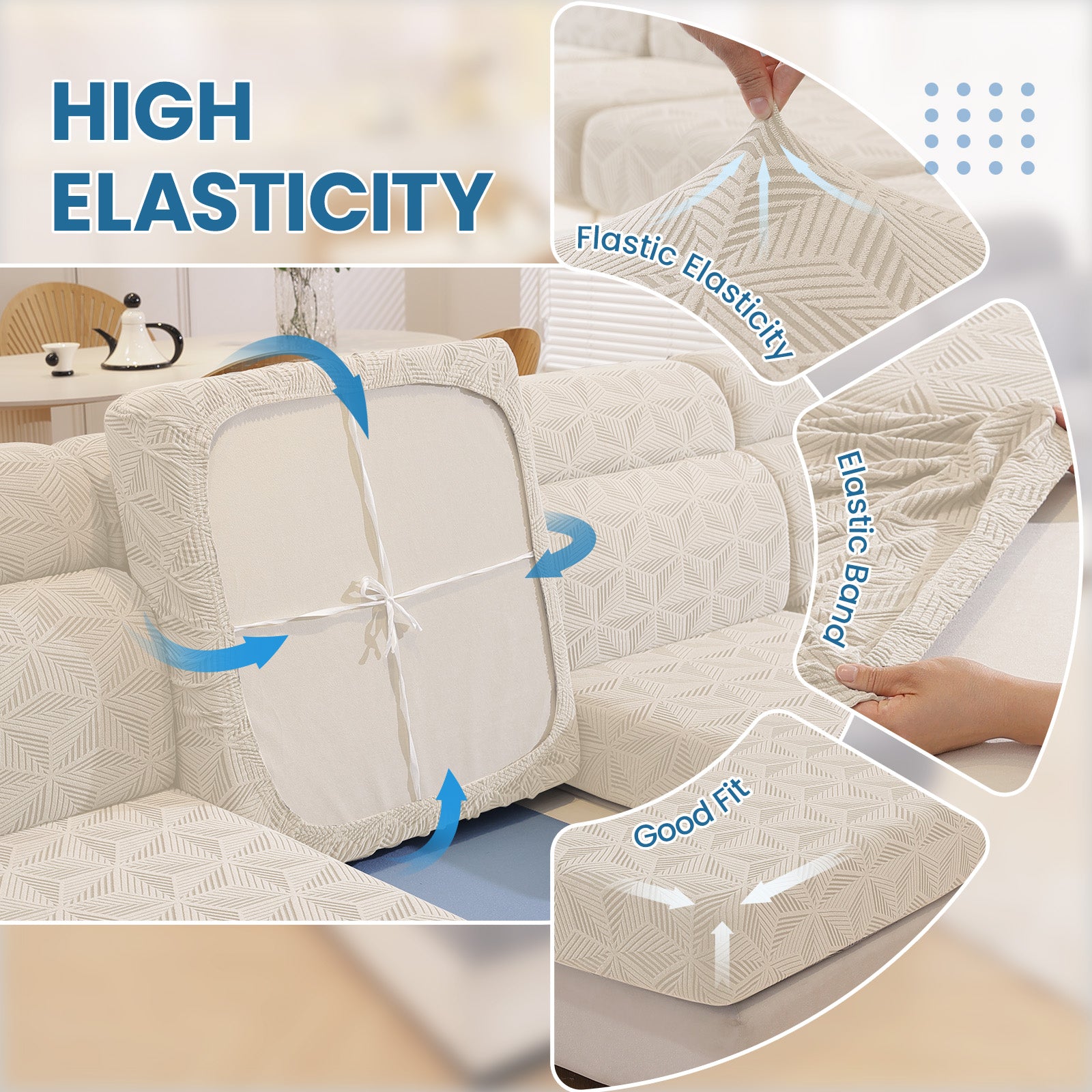 Ystyle Stretch Sofa Seat Cover 3-Seater L-Shaped Sofa Anti Slip Geometric-YSTYLE