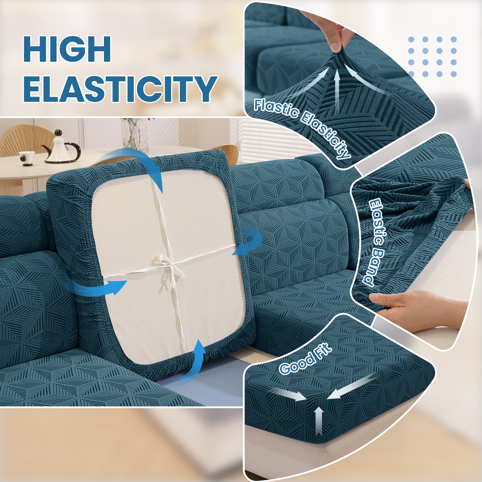 Ystyle Stretch Sofa Seat Cover 3-Seater L-Shaped Sofa Anti Slip Geometric-YSTYLE