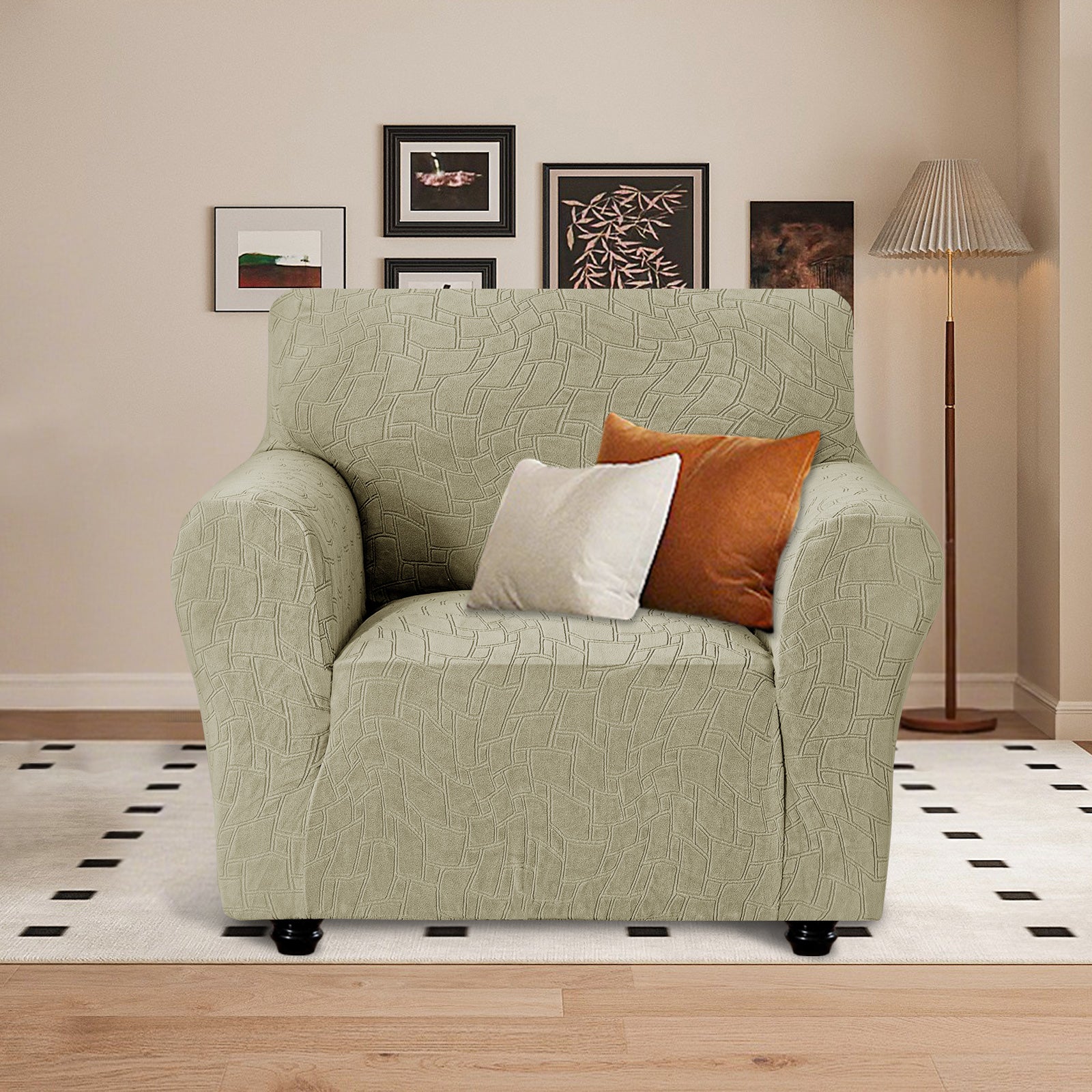Ystyle Stretch 1 Seater Sofa Cover Jacquard Geometric Pattern-YSTYLE