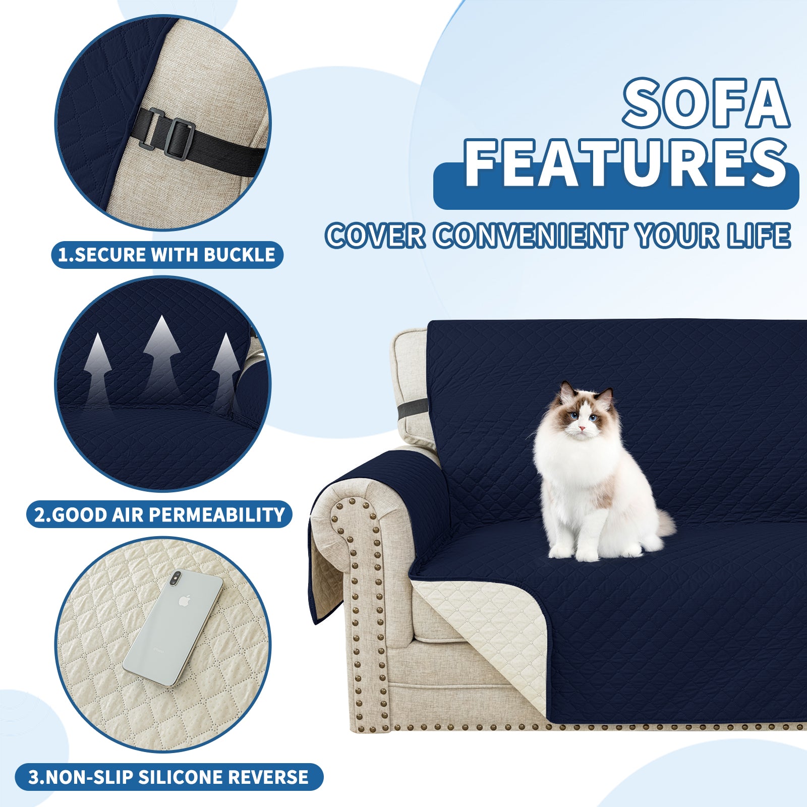 Copertura per divano a forma di L impermeabile YSTYLE per 3 posti, reversibile