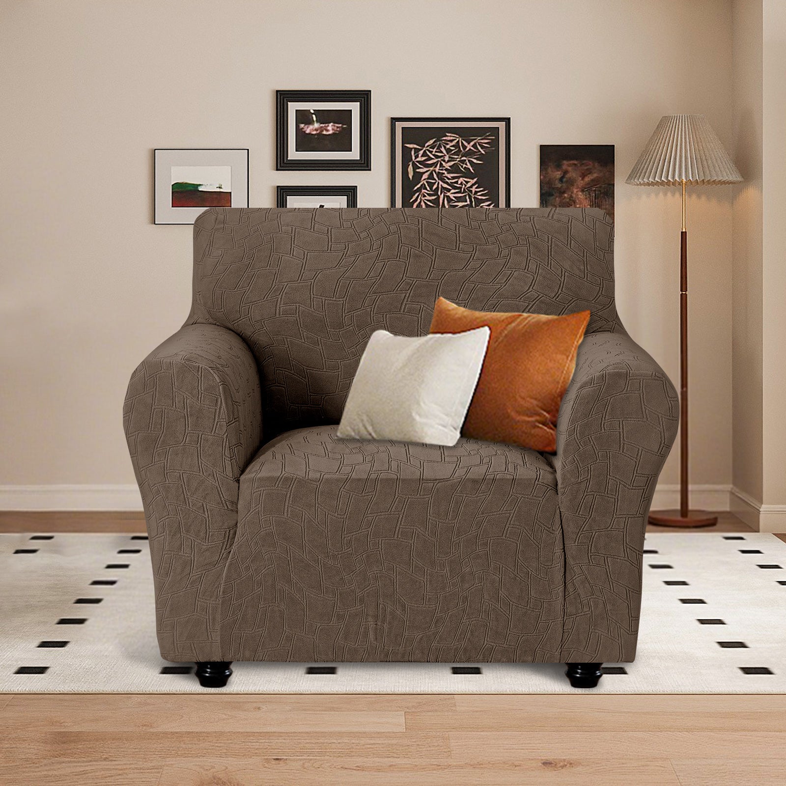 Ystyle Stretch 1 Seater Sofa Cover Jacquard Geometric Pattern-YSTYLE