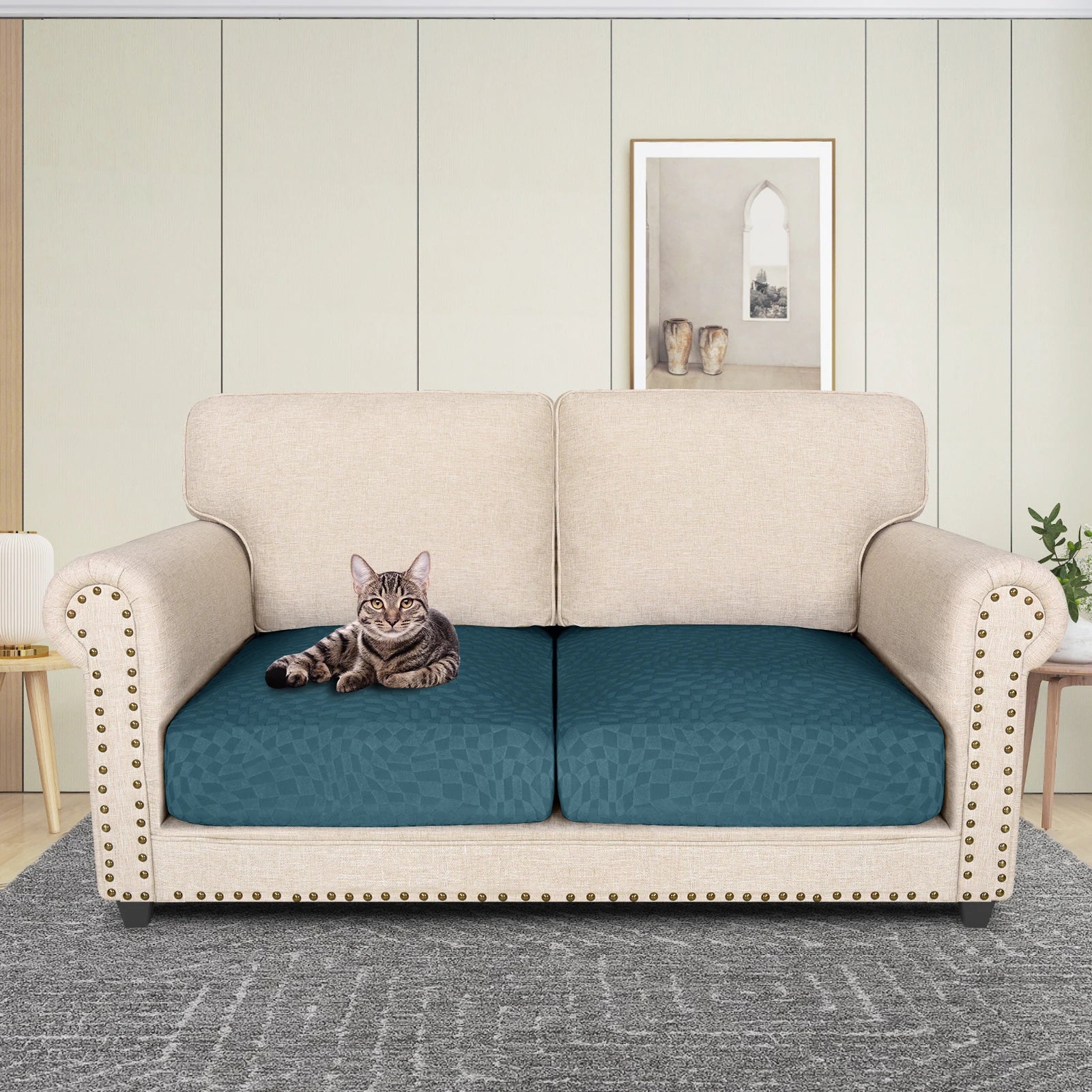 YSTYLE 2 Pieces Stretch Sofa Seat Cover 1 Seater Geometric Anti Slip-YSTYLE