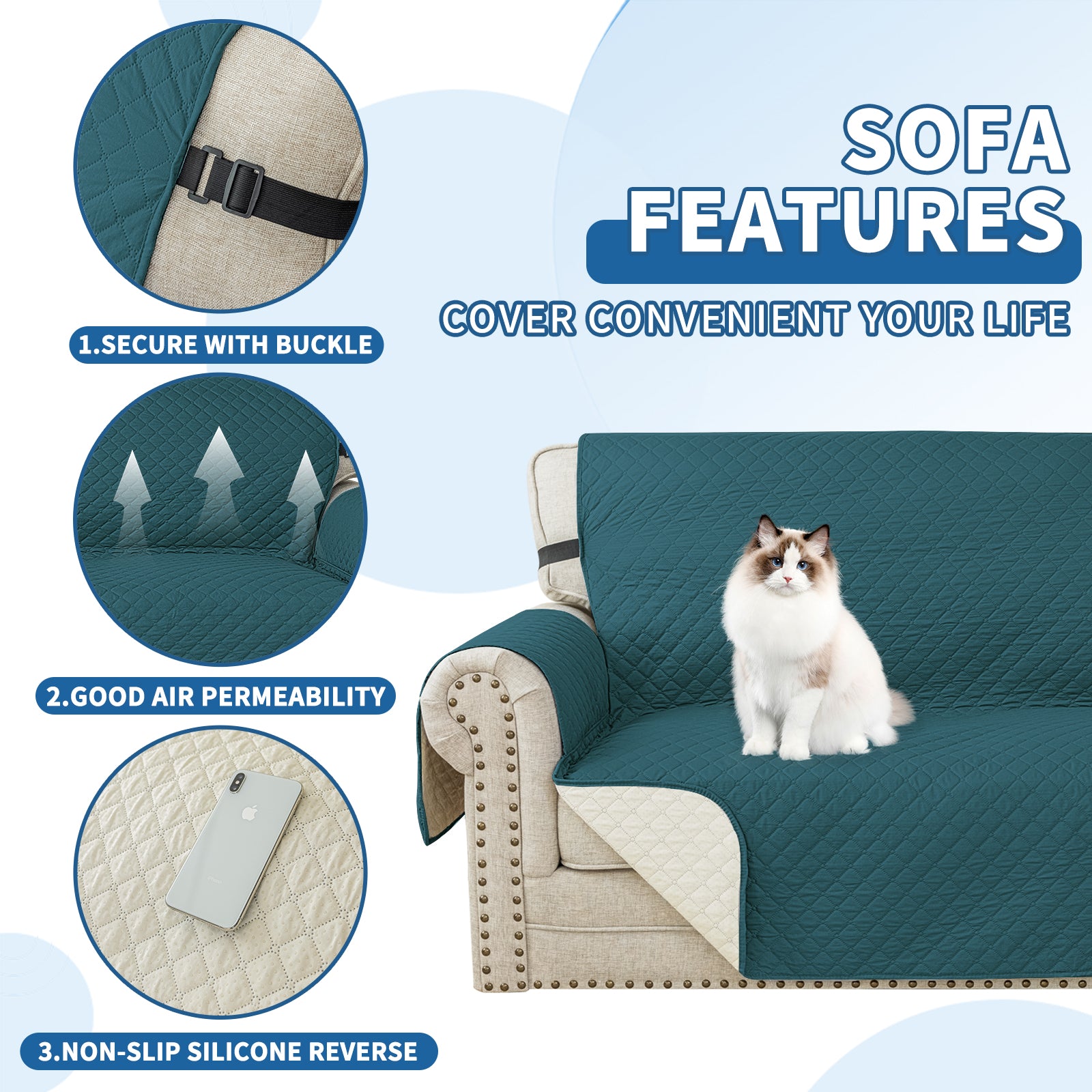 Copertura per divano a forma di L impermeabile YSTYLE per 3 posti, reversibile