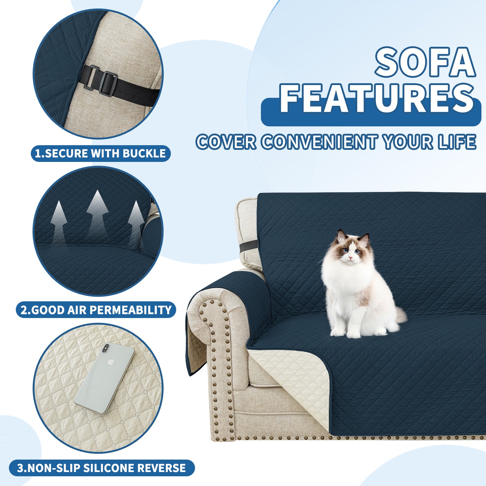 Copertura per divano a forma di L impermeabile YSTYLE per 3 posti, reversibile