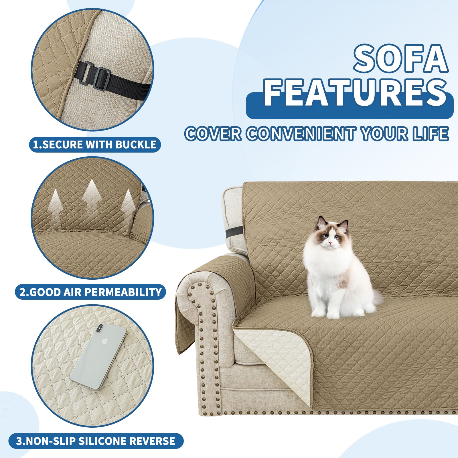 Copertura per divano a forma di L impermeabile YSTYLE per 3 posti, reversibile