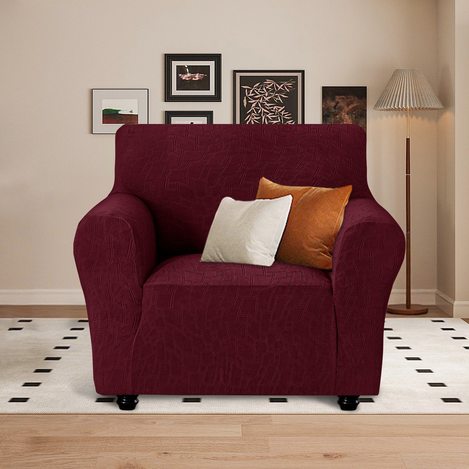 Ystyle Stretch 1 Seater Sofa Cover Jacquard Geometric Pattern-YSTYLE
