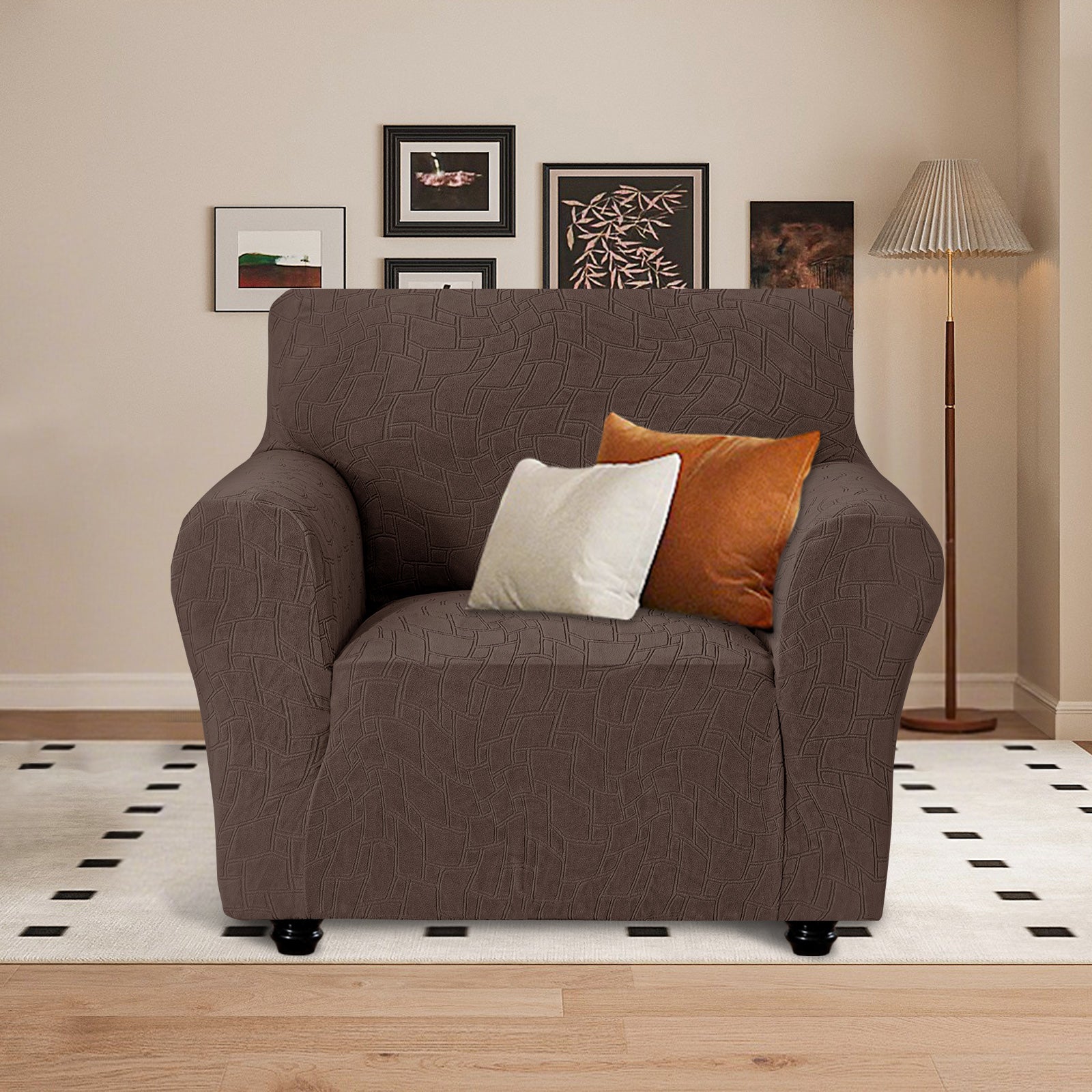 Ystyle Stretch 1 Seater Sofa Cover Jacquard Geometric Pattern-YSTYLE