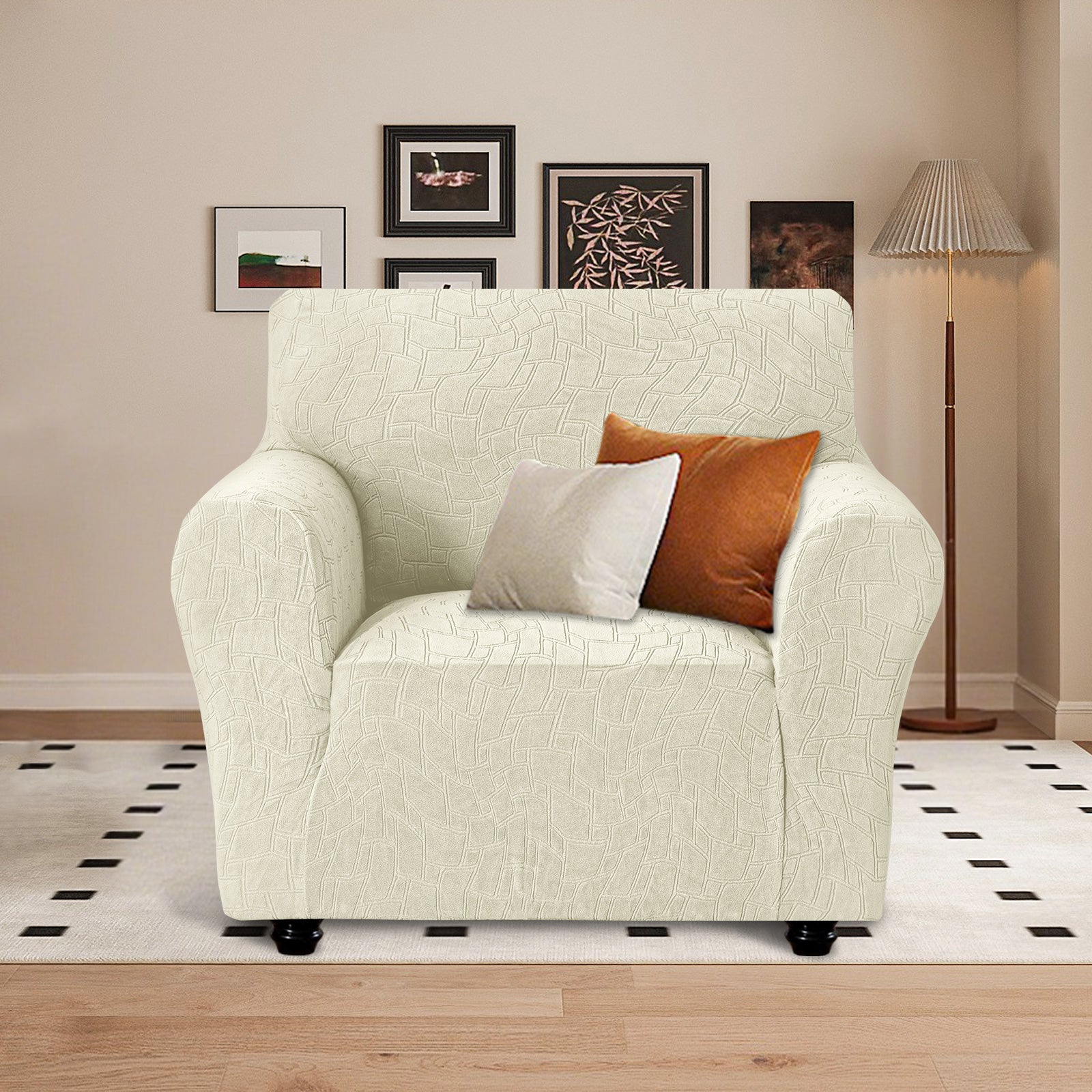Ystyle Stretch 1 Seater Sofa Cover Jacquard Geometric Pattern-YSTYLE