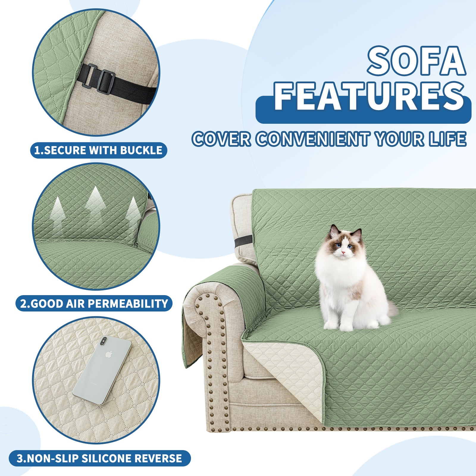 Copertura per divano a forma di L impermeabile YSTYLE per 3 posti, reversibile