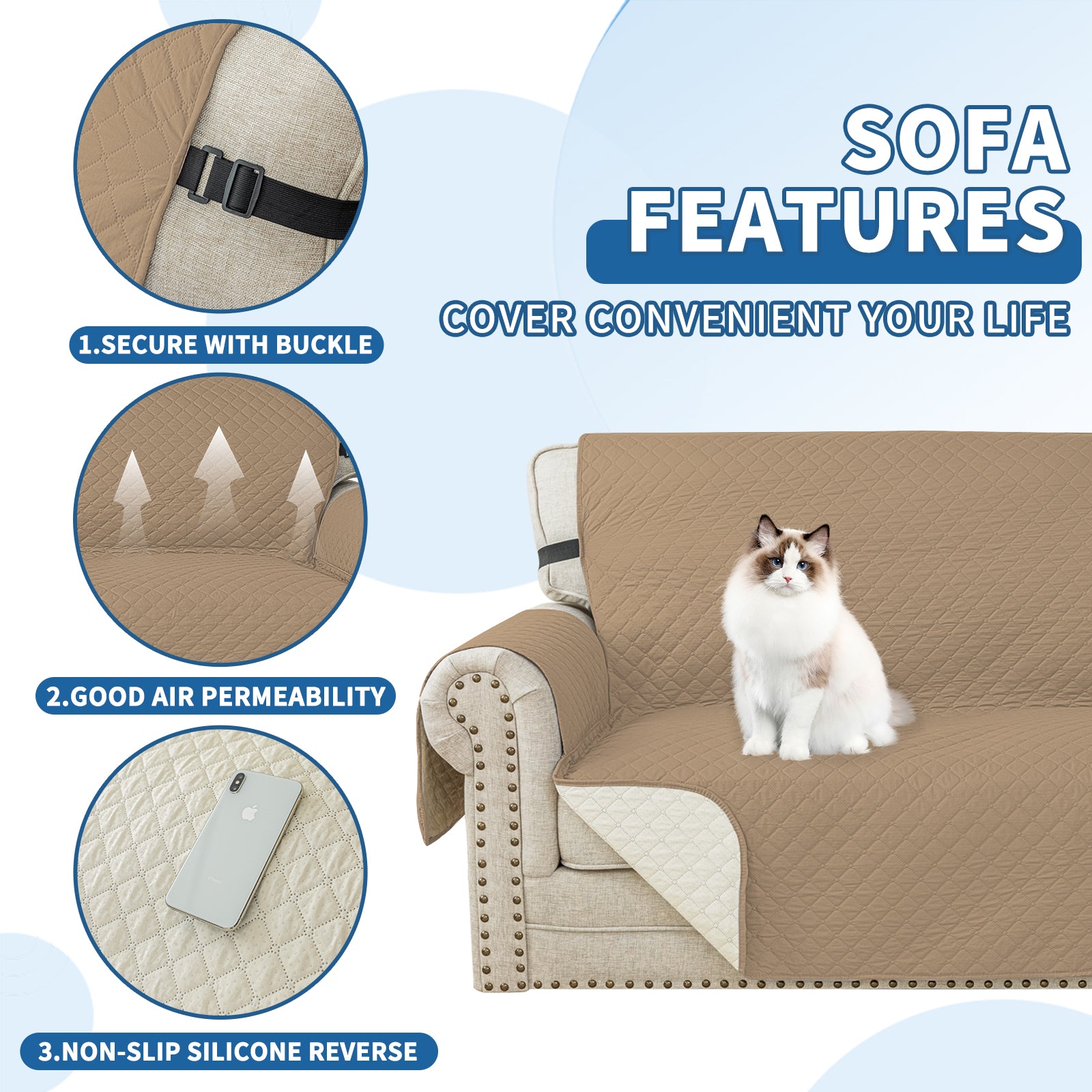 Copertura per divano a forma di L impermeabile YSTYLE per 3 posti, reversibile