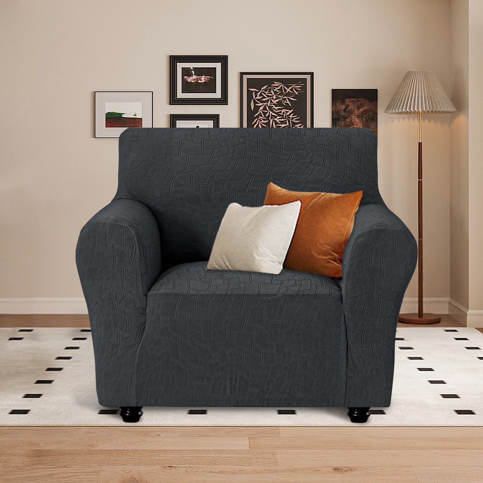 Ystyle Stretch 1 Seater Sofa Cover Jacquard Geometric Pattern-YSTYLE