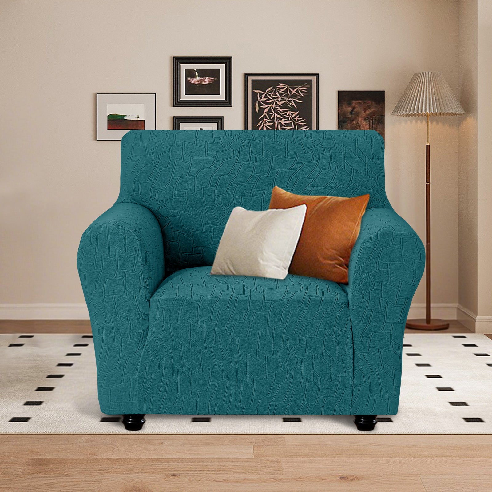 Ystyle Stretch 1 Seater Sofa Cover Jacquard Geometric Pattern-YSTYLE