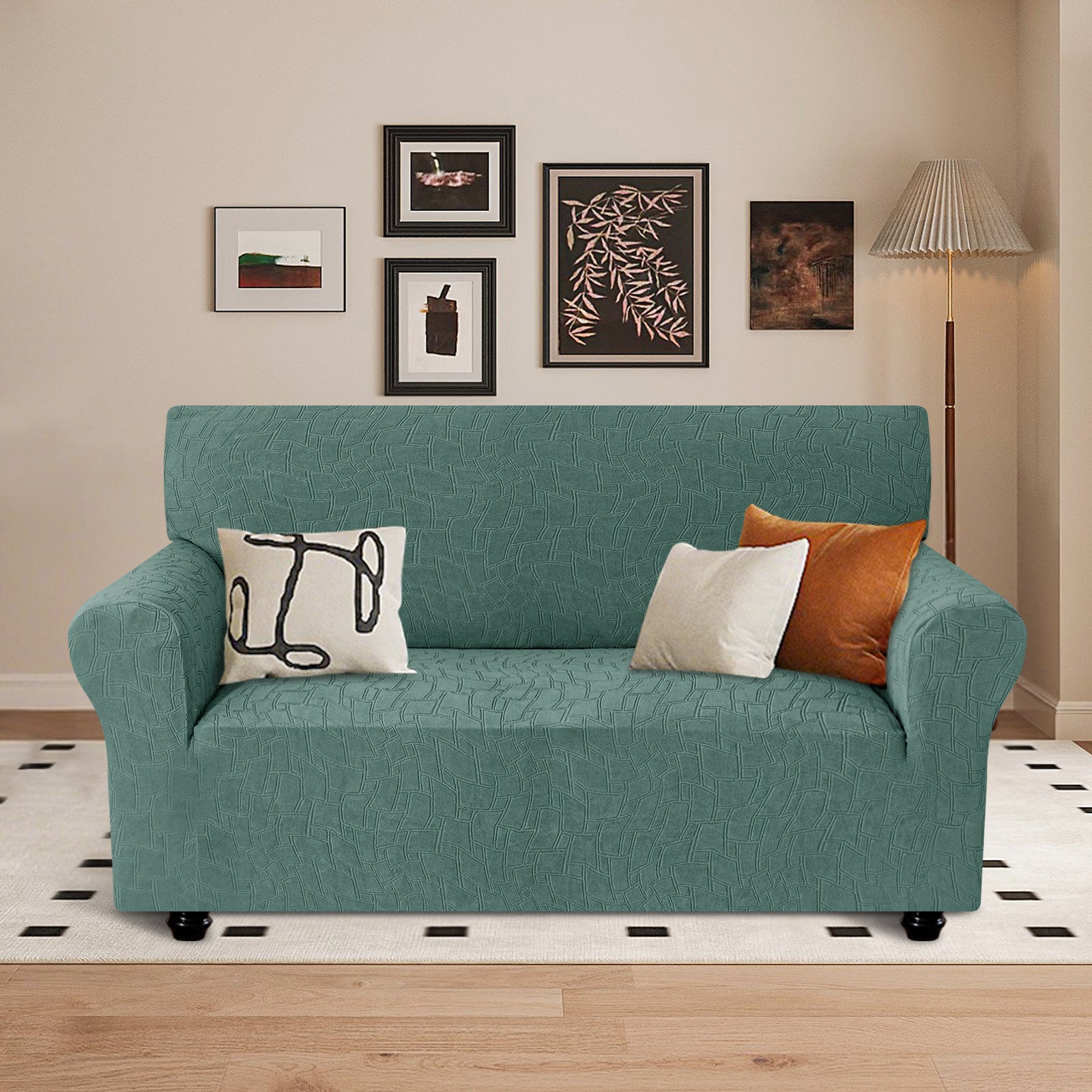 Ystyle Stretch 2 Seater Sofa Cover Jacquard Geometric Pattern-YSTYLE