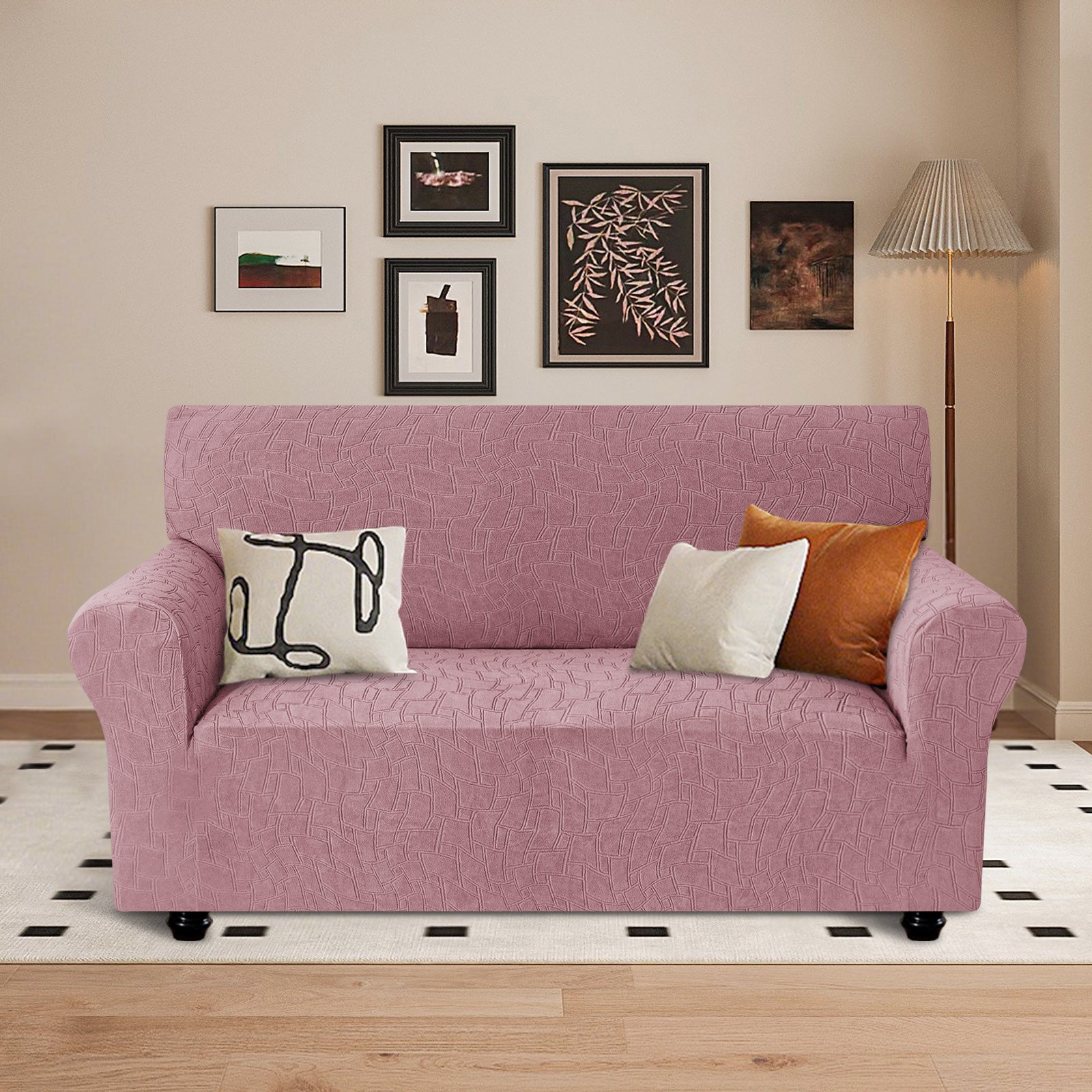 Ystyle Stretch 2 Seater Sofa Cover Jacquard Geometric Pattern-YSTYLE