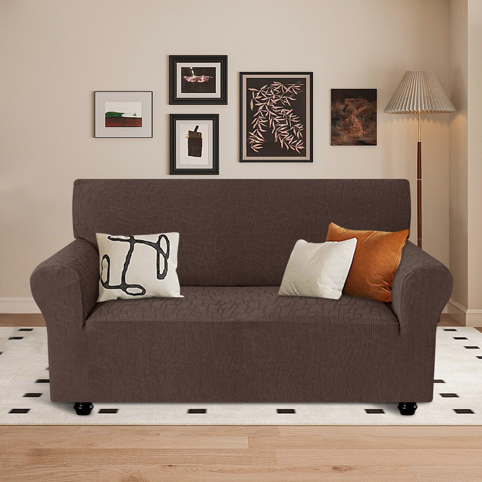 Ystyle Stretch 2 Seater Sofa Cover Jacquard Geometric Pattern-YSTYLE