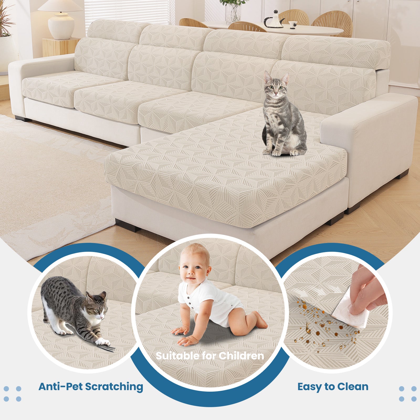 Ystyle Stretch Sofa Seat Cover 3-Seater L-Shaped Sofa Anti Slip Geometric-YSTYLE