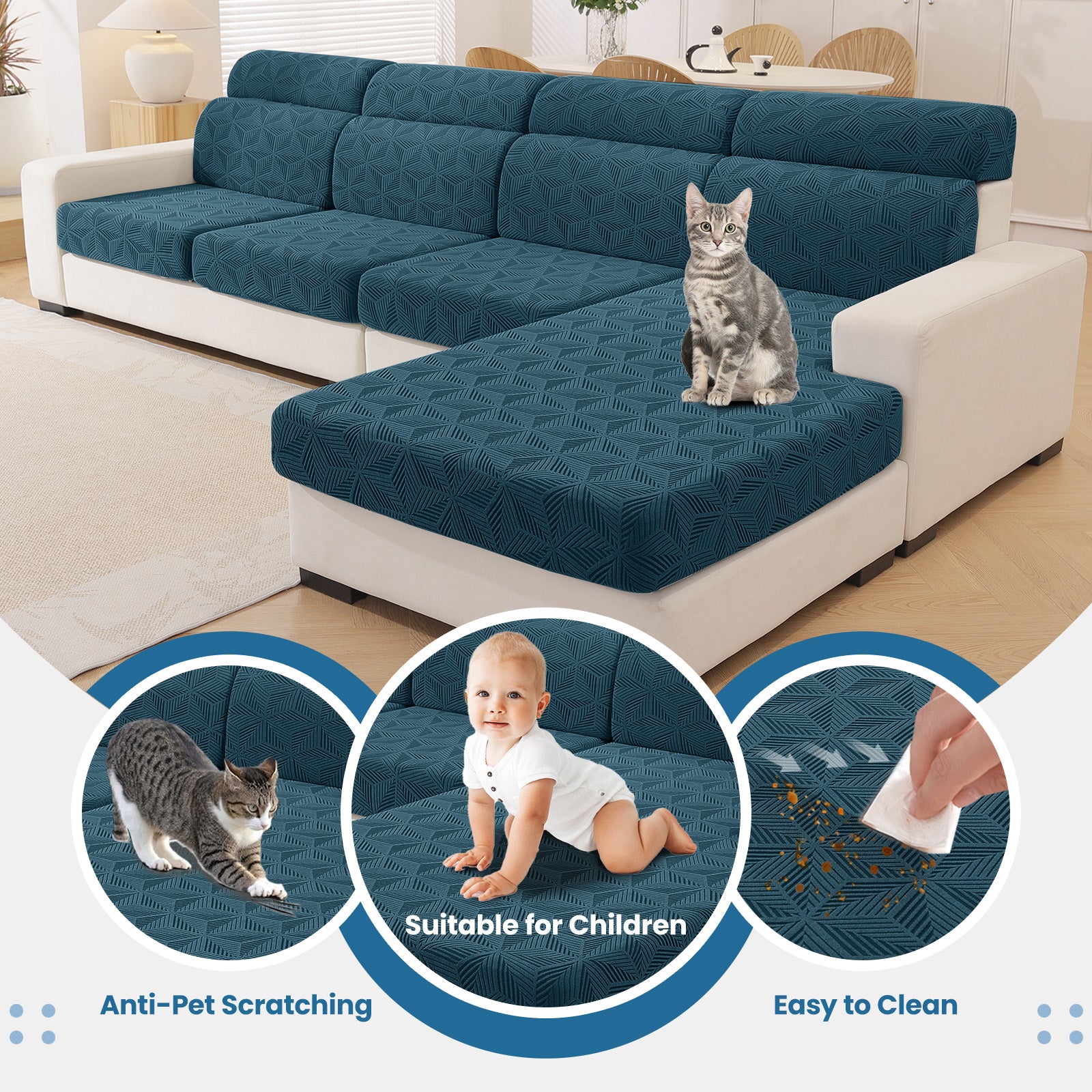 Ystyle Stretch Sofa Seat Cover 3-Seater L-Shaped Sofa Anti Slip Geometric-YSTYLE