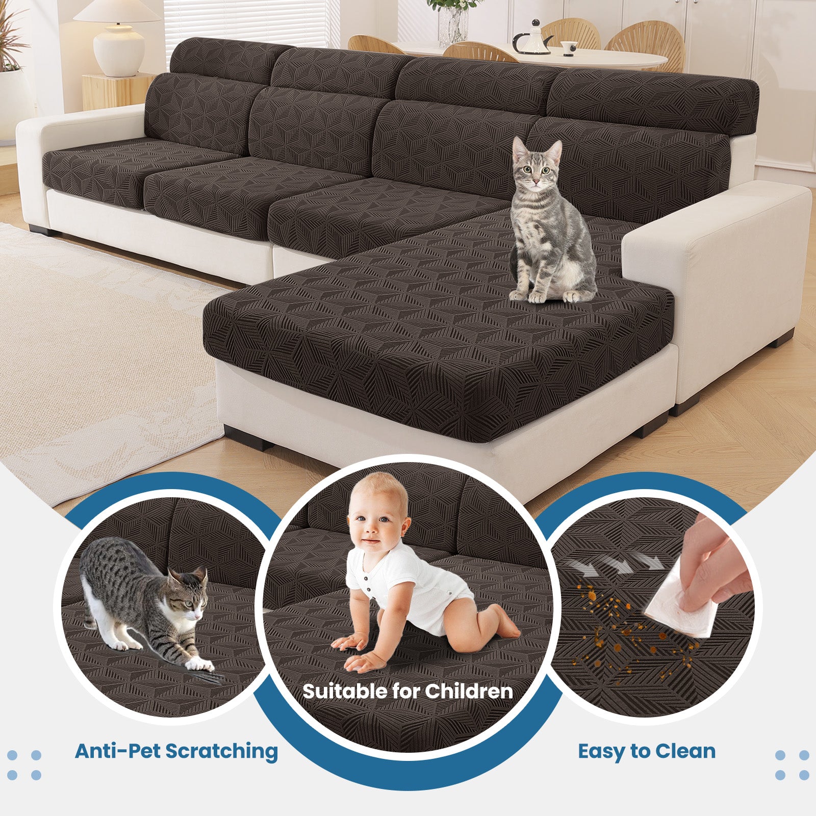 Ystyle Stretch Sofa Seat Cover 3-Seater L-Shaped Sofa Anti Slip Geometric-YSTYLE