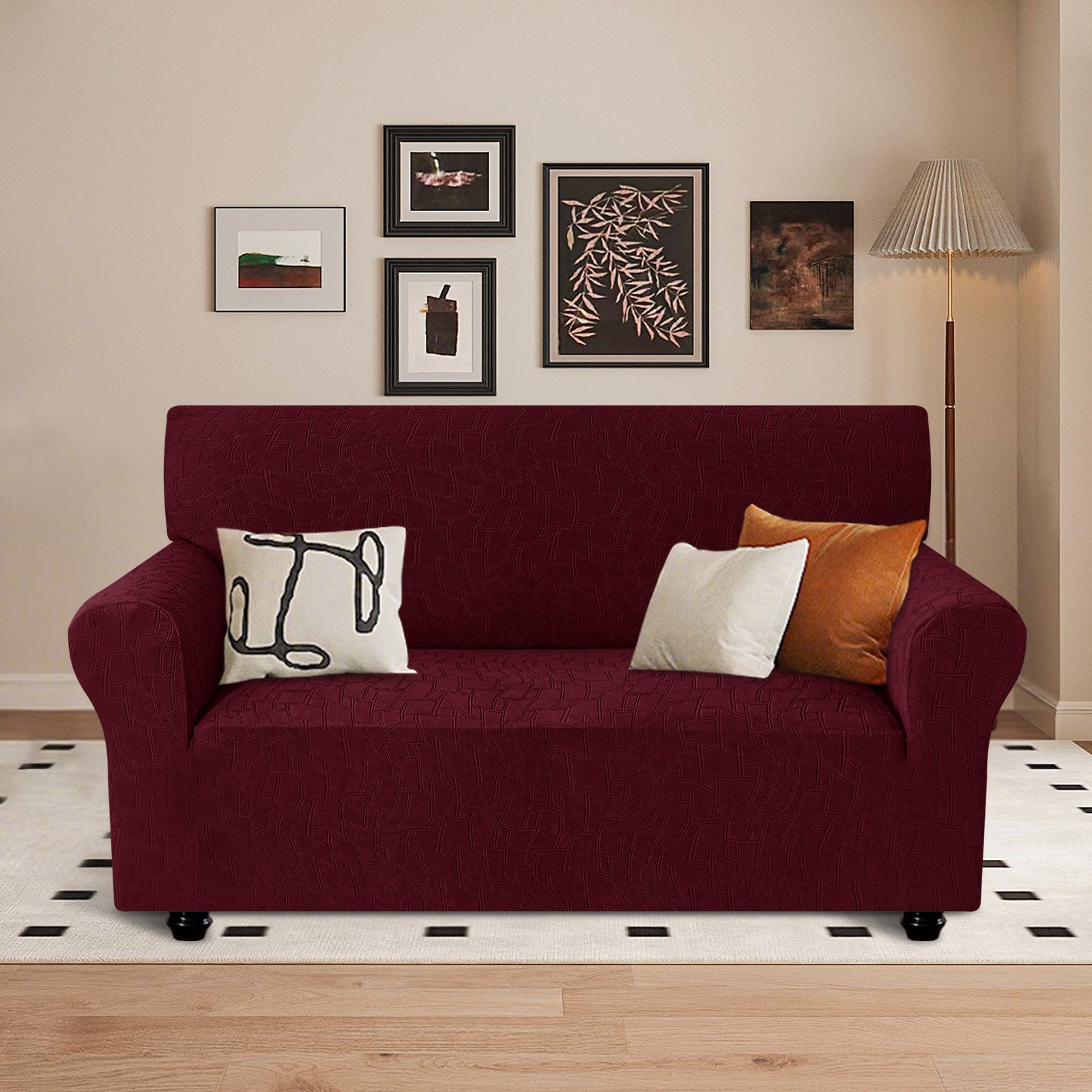 Ystyle Stretch 2 Seater Sofa Cover Jacquard Geometric Pattern-YSTYLE