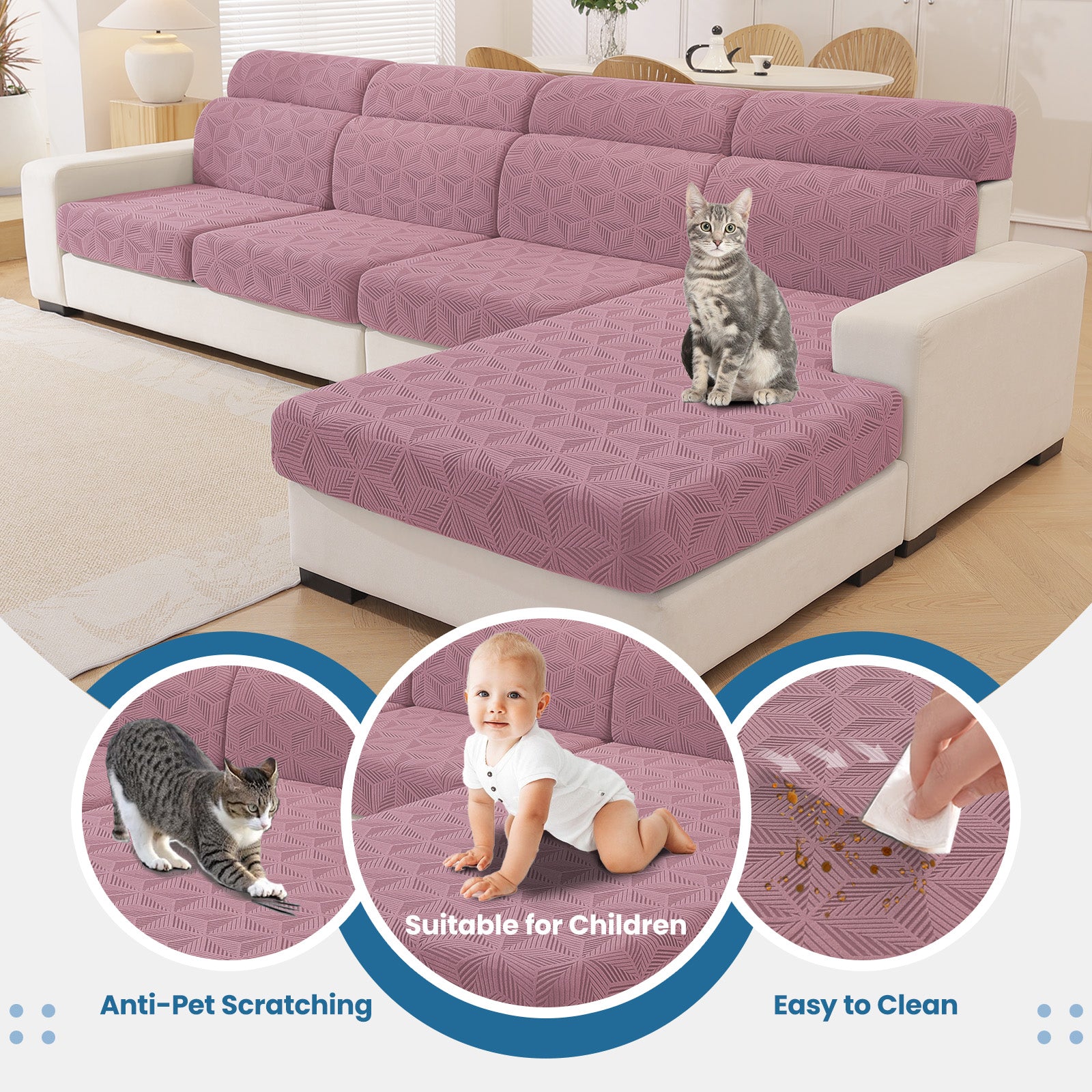 Ystyle Stretch Sofa Seat Cover 3-Seater L-Shaped Sofa Anti Slip Geometric-YSTYLE