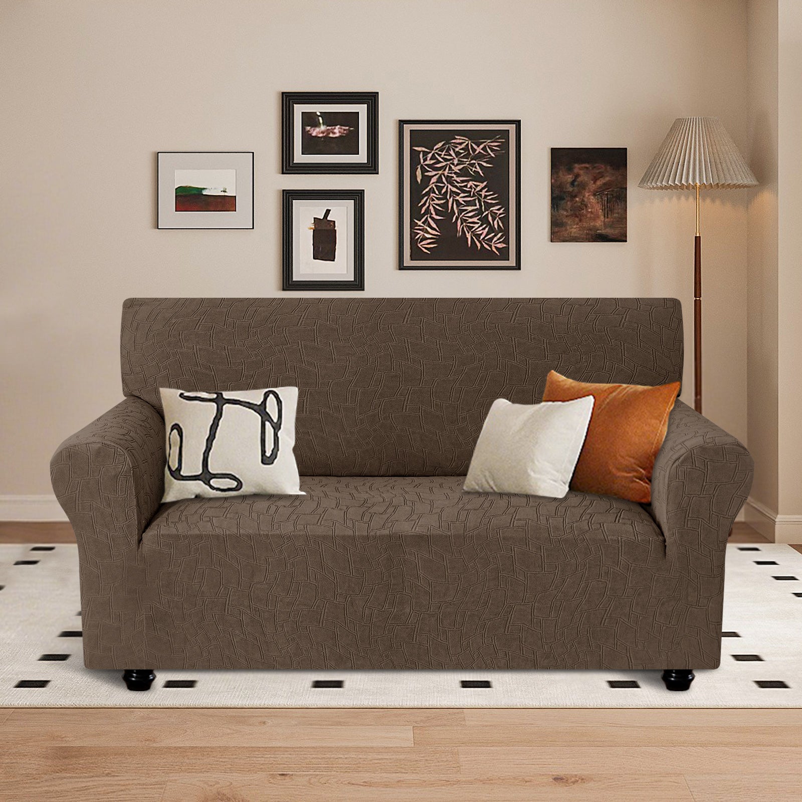 Ystyle Stretch 2 Seater Sofa Cover Jacquard Geometric Pattern-YSTYLE
