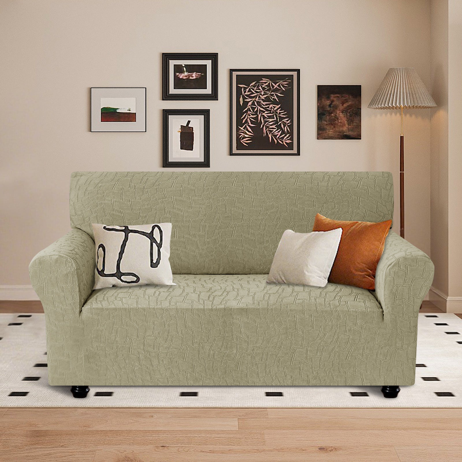 Ystyle Stretch 2 Seater Sofa Cover Jacquard Geometric Pattern-YSTYLE