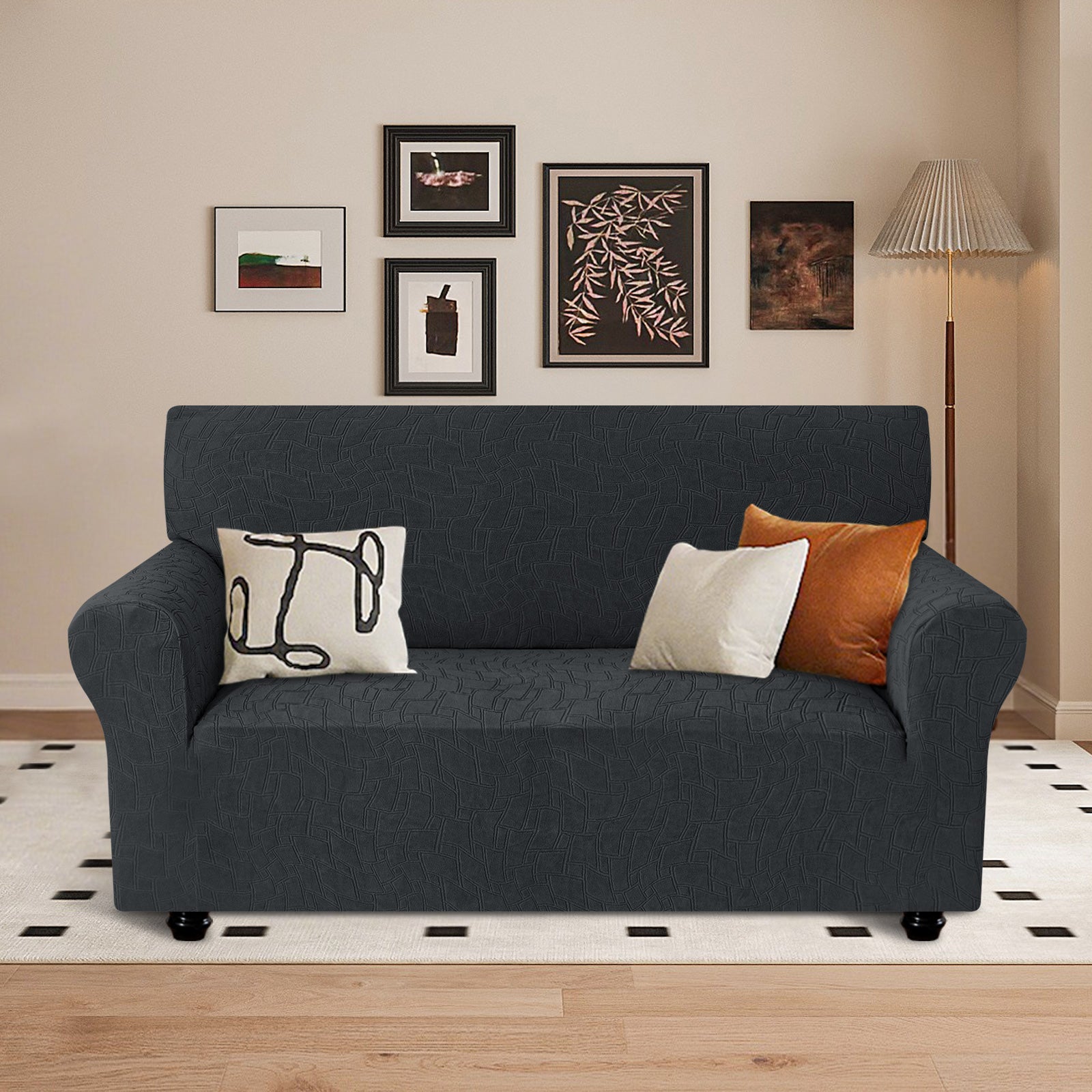 Ystyle Stretch 2 Seater Sofa Cover Jacquard Geometric Pattern-YSTYLE