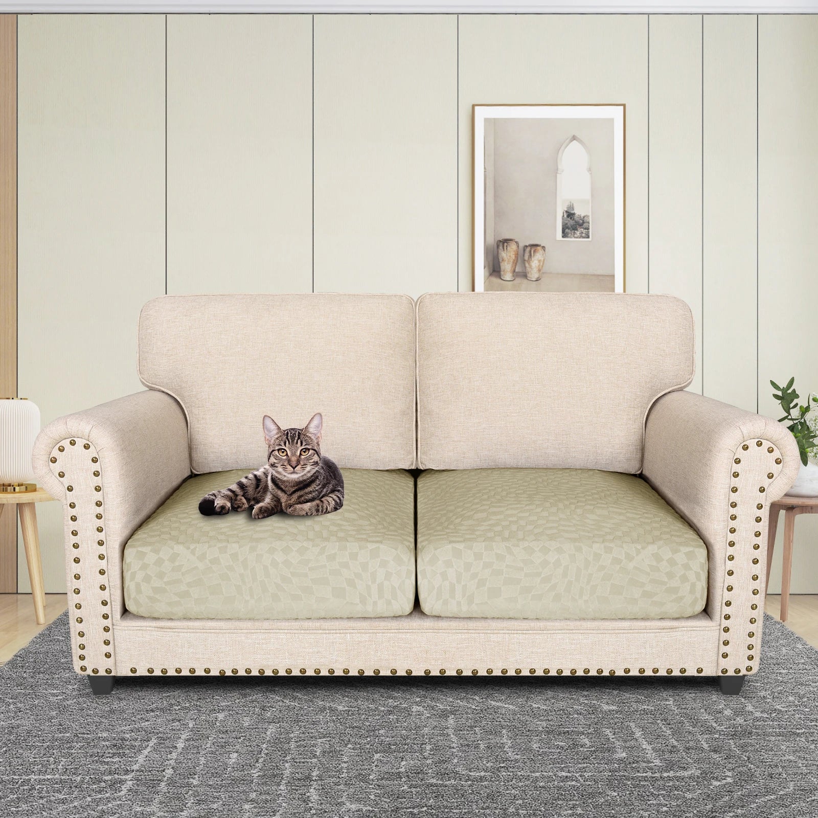 YSTYLE 2 Pieces Sofa Cushion Cover – Stretch Fit, Anti-Slip Design, Universal Use, Geometric Style, Full Protection-Jacquard Plaid