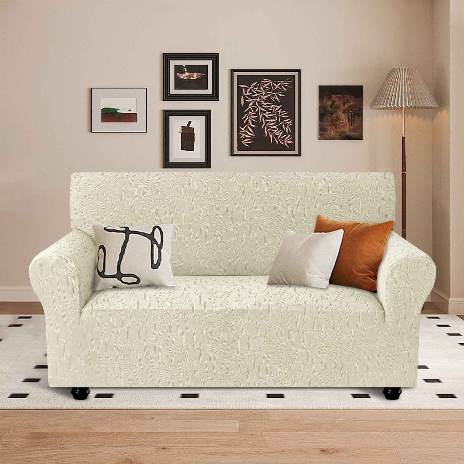 Ystyle Stretch 2 Seater Sofa Cover Jacquard Geometric Pattern-YSTYLE