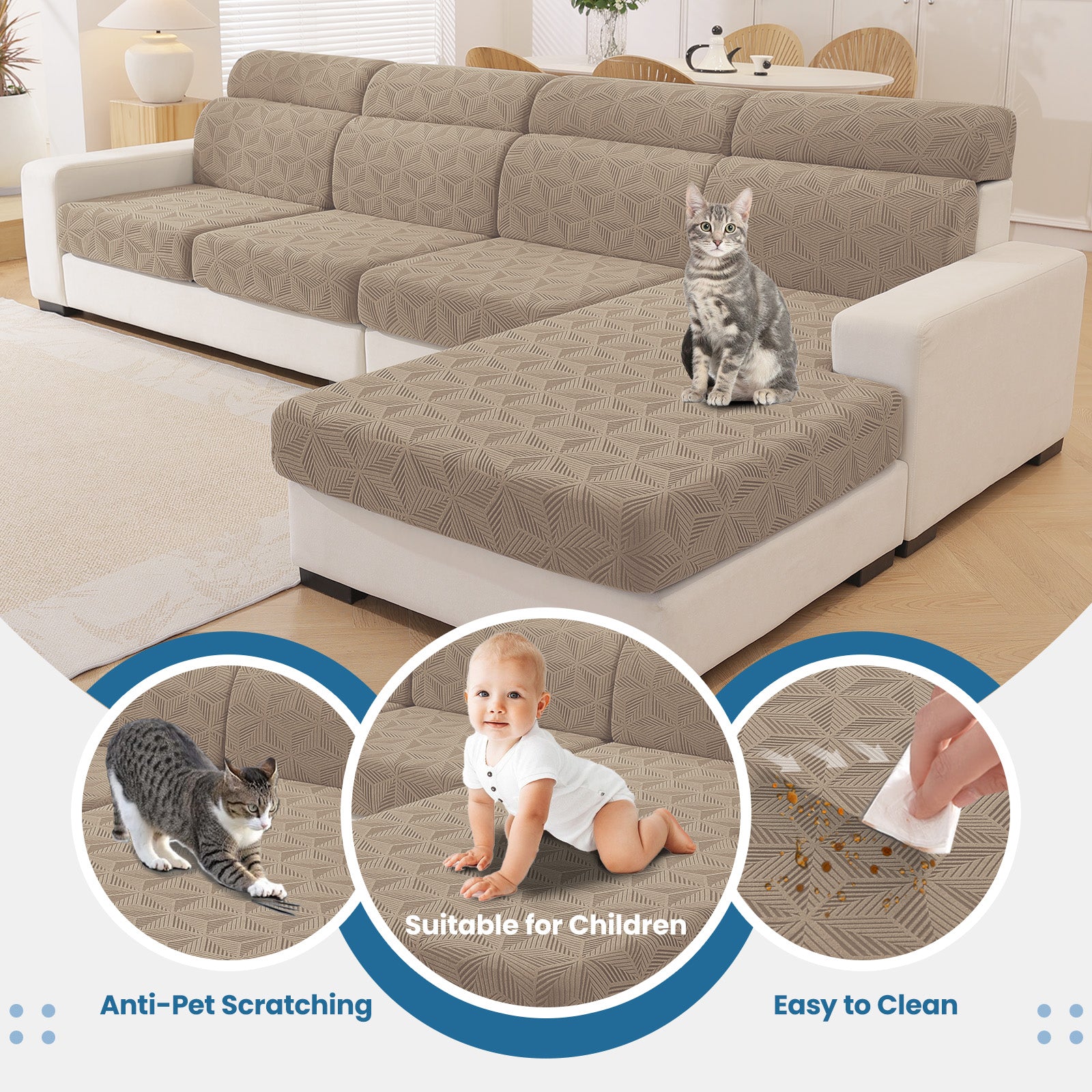 Ystyle 2 Seater Elastic Sofa Cushion Covers, Separate Sofa Seat Cushion Slipcovers, Universal Stretch Sofa Seat Protectors