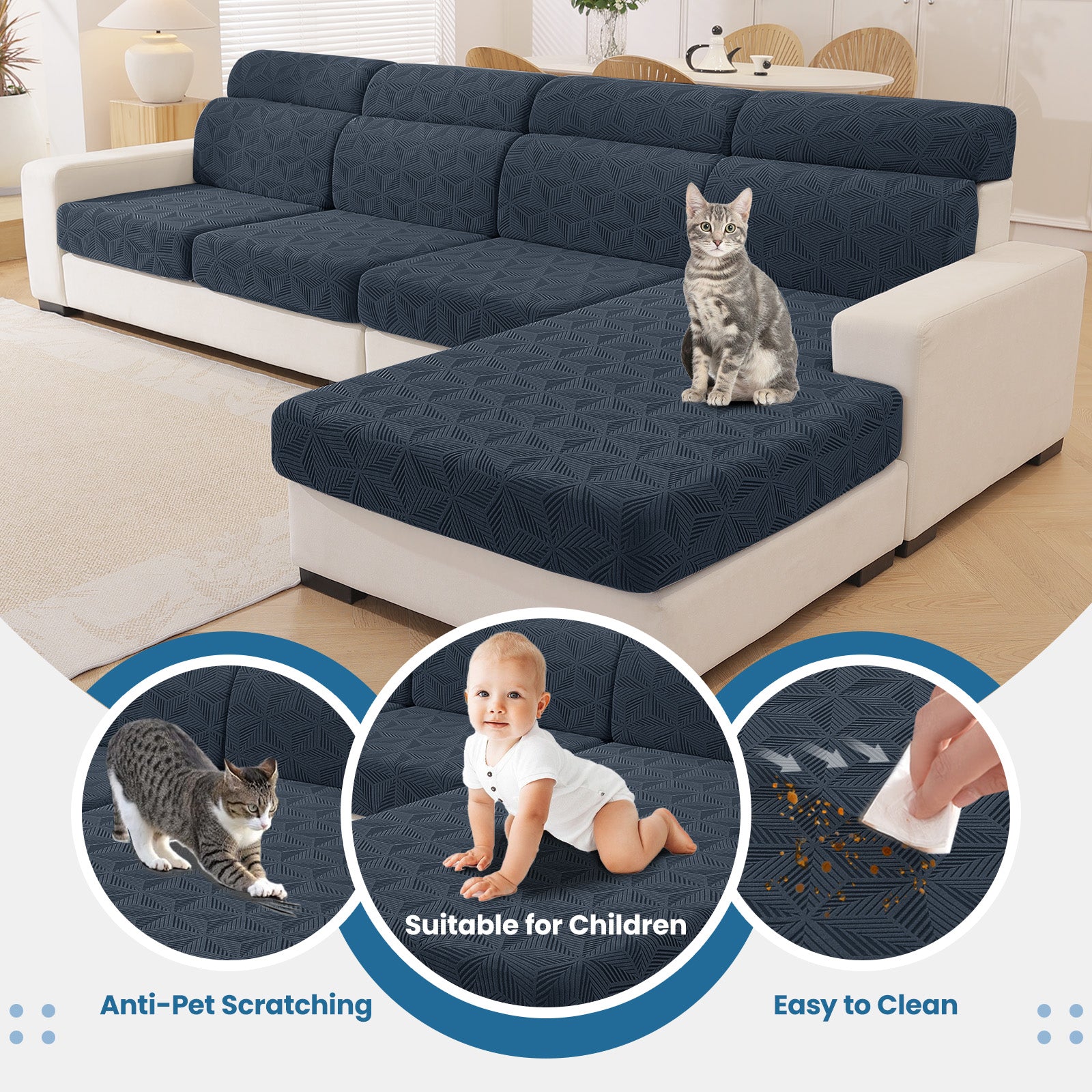 Ystyle Stretch Sofa Seat Cover 3-Seater L-Shaped Sofa Anti Slip Geometric-YSTYLE