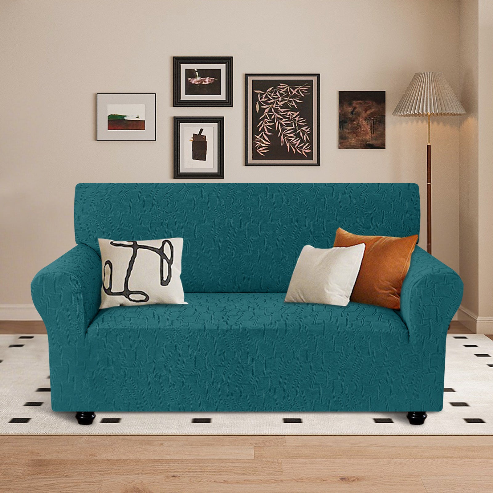 Ystyle Stretch 2 Seater Sofa Cover Jacquard Geometric Pattern-YSTYLE