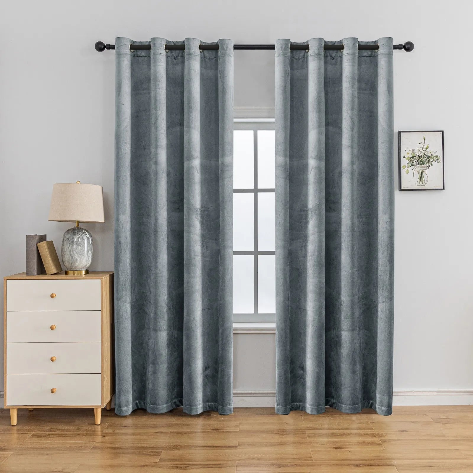 YSTYLE Elegant Velvet Curtains-2 pcs, Blackout & Heat Insulating, Eyelet Drapes for Home Windows