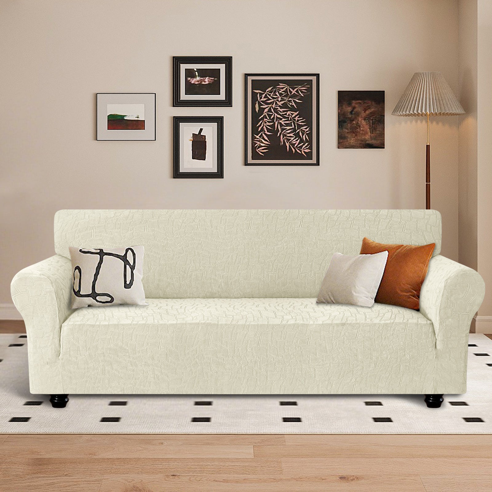 Ystyle Stretch 3 Seater Sofa Cover Jacquard Geometric Pattern-YSTYLE