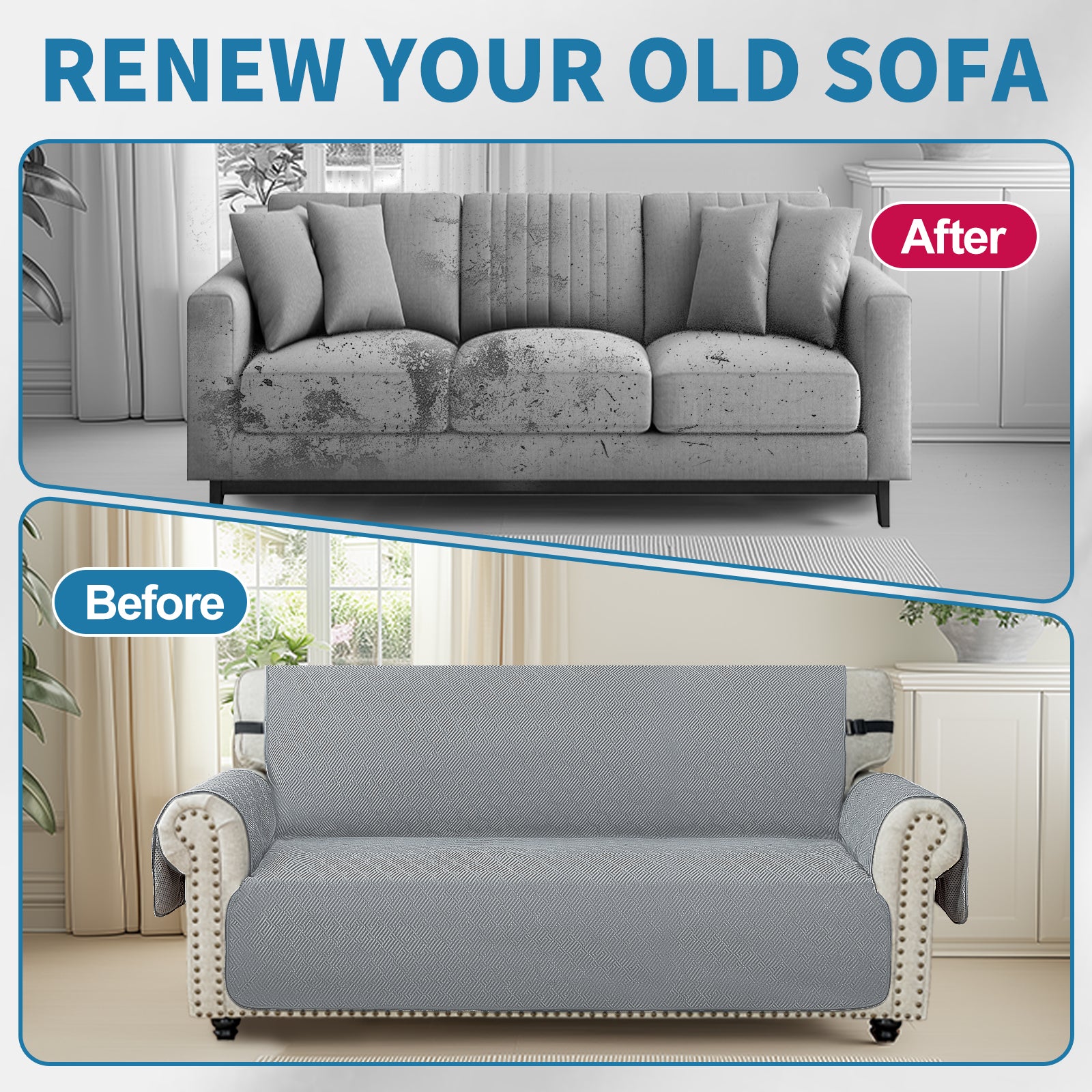 3 Seater Sofa Cover with Armrests in Non-Slip Scratch-Resistant Geometric Fabric