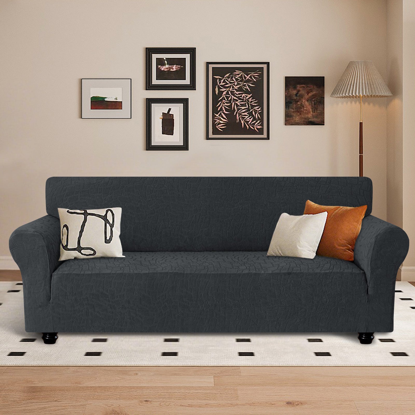Ystyle Stretch 3 Seater Sofa Cover Jacquard Geometric Pattern-YSTYLE