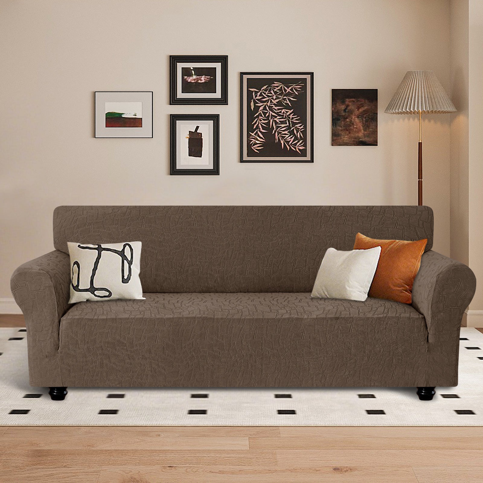 Ystyle Stretch 3 Seater Sofa Cover Jacquard Geometric Pattern-YSTYLE