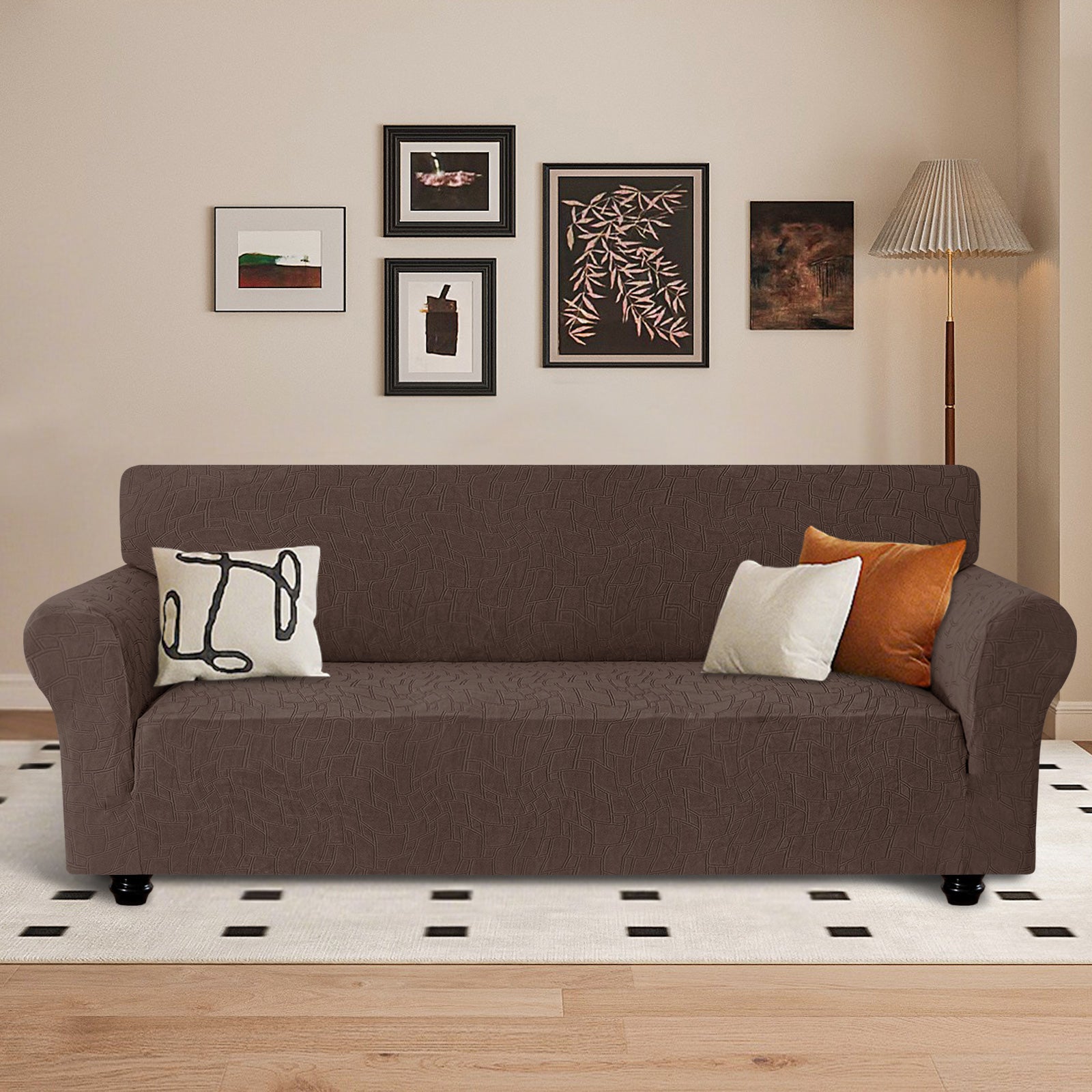 Ystyle Stretch 3 Seater Sofa Cover Jacquard Geometric Pattern-YSTYLE