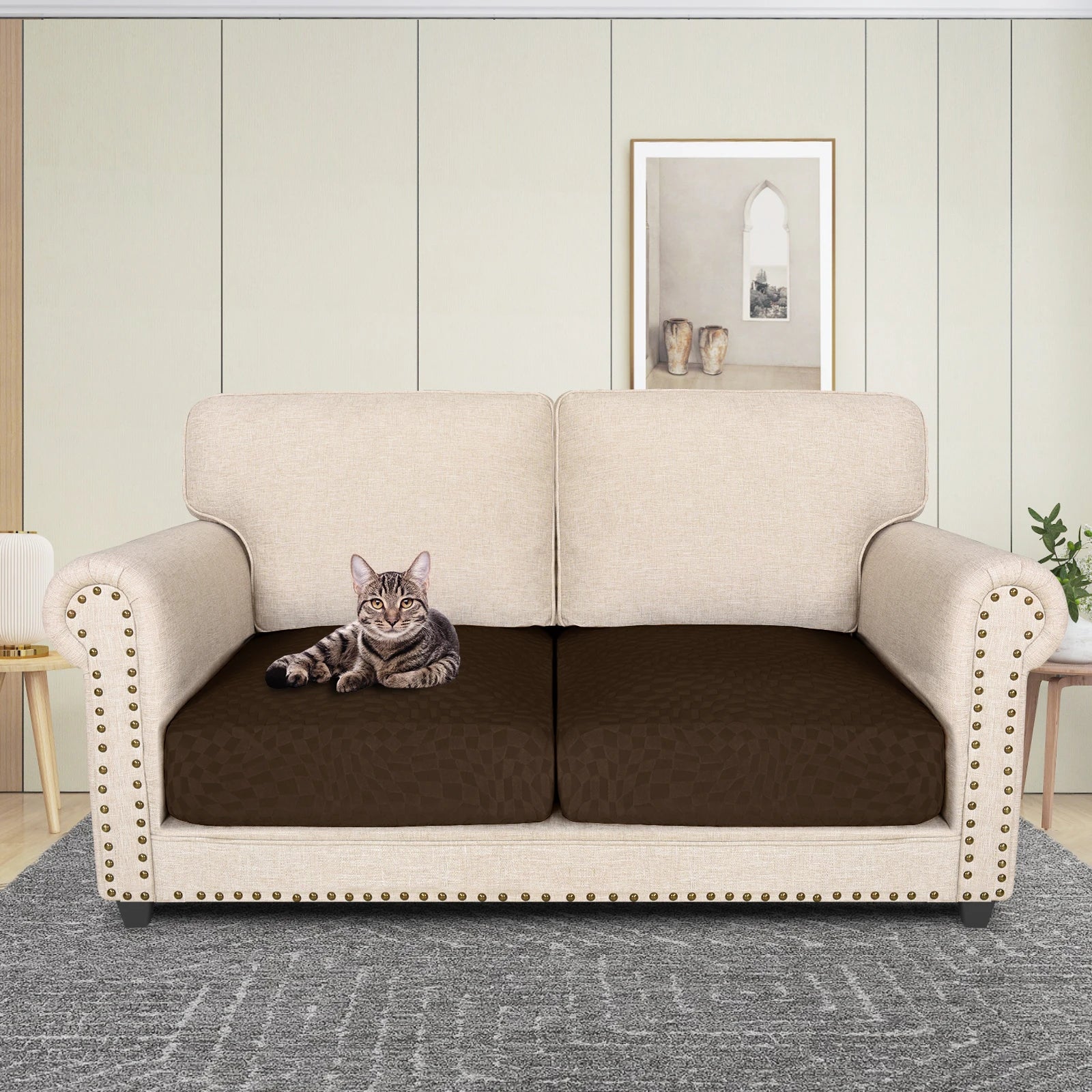 YSTYLE 2 Pieces Sofa Cushion Cover – Stretch Fit, Anti-Slip Design, Universal Use, Geometric Style, Full Protection-Jacquard Plaid