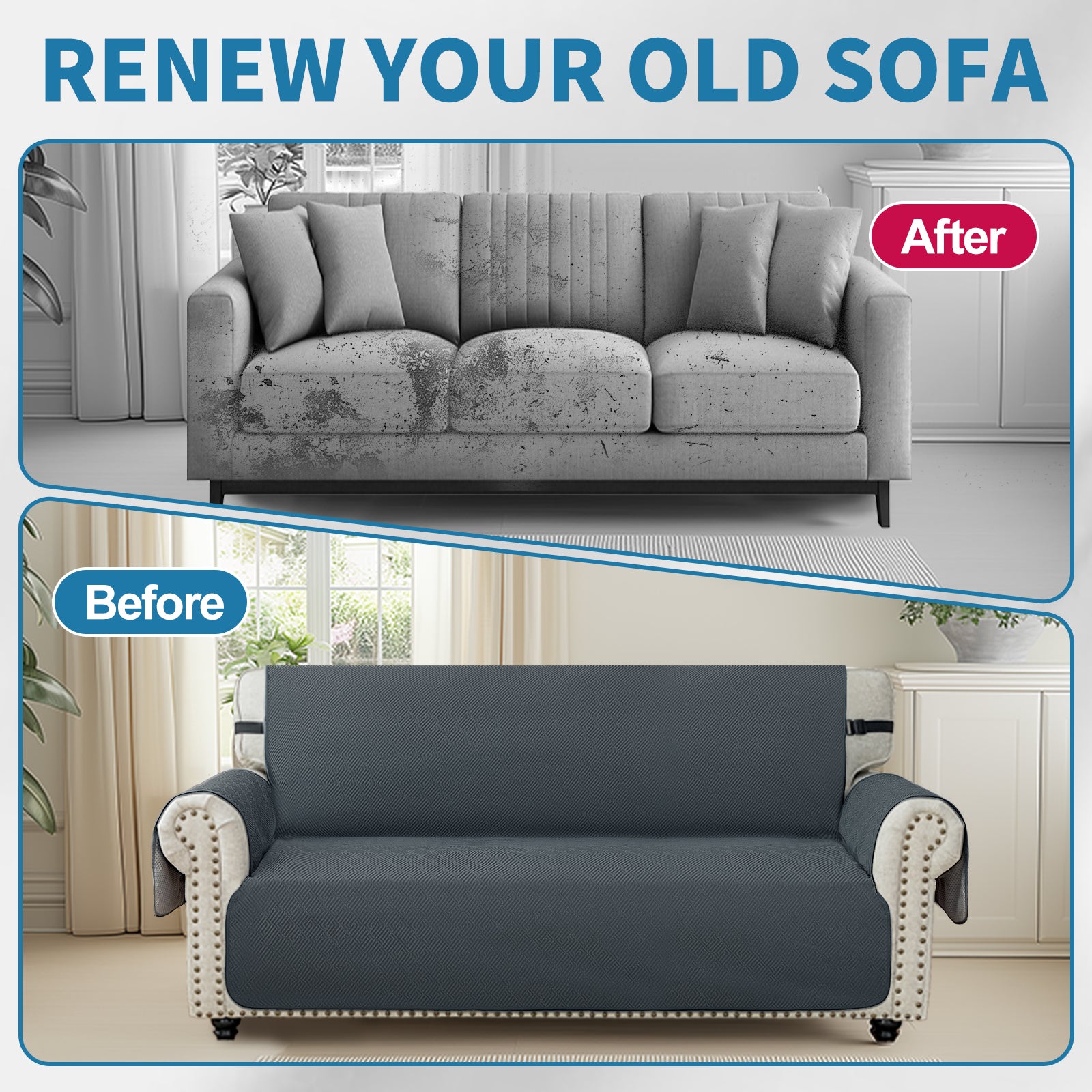 YSTYLE 3 Seater Sofa Cover with Armrests Geometric Pattern Anti Slip-YSTYLE