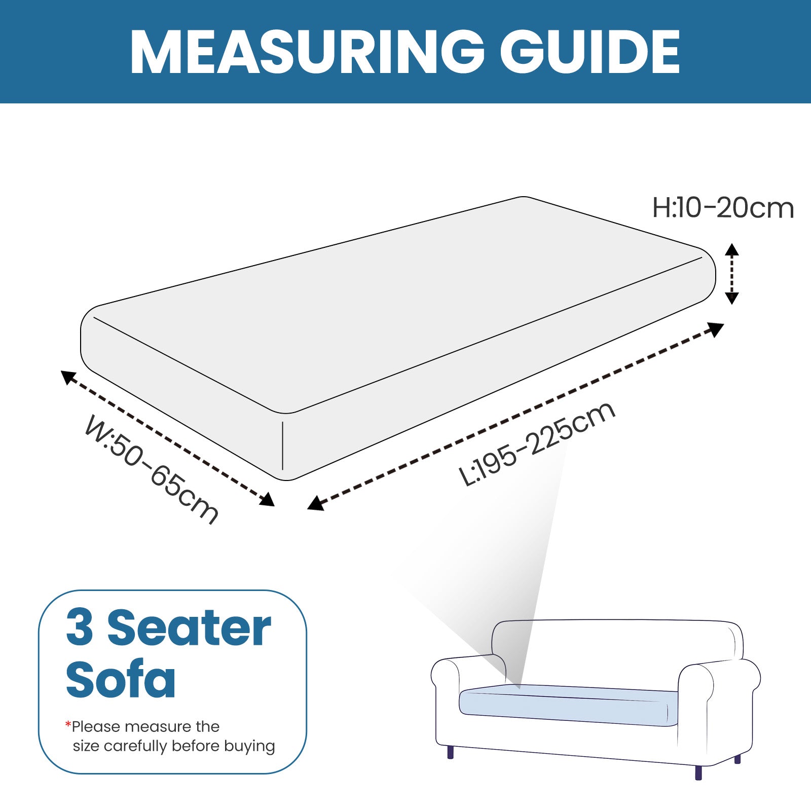 Ystyle 3 Seater Elastic Sofa Cushion Covers, Separate Sofa Seat Cushion Slipcovers, Universal Stretch Sofa Seat Protectors