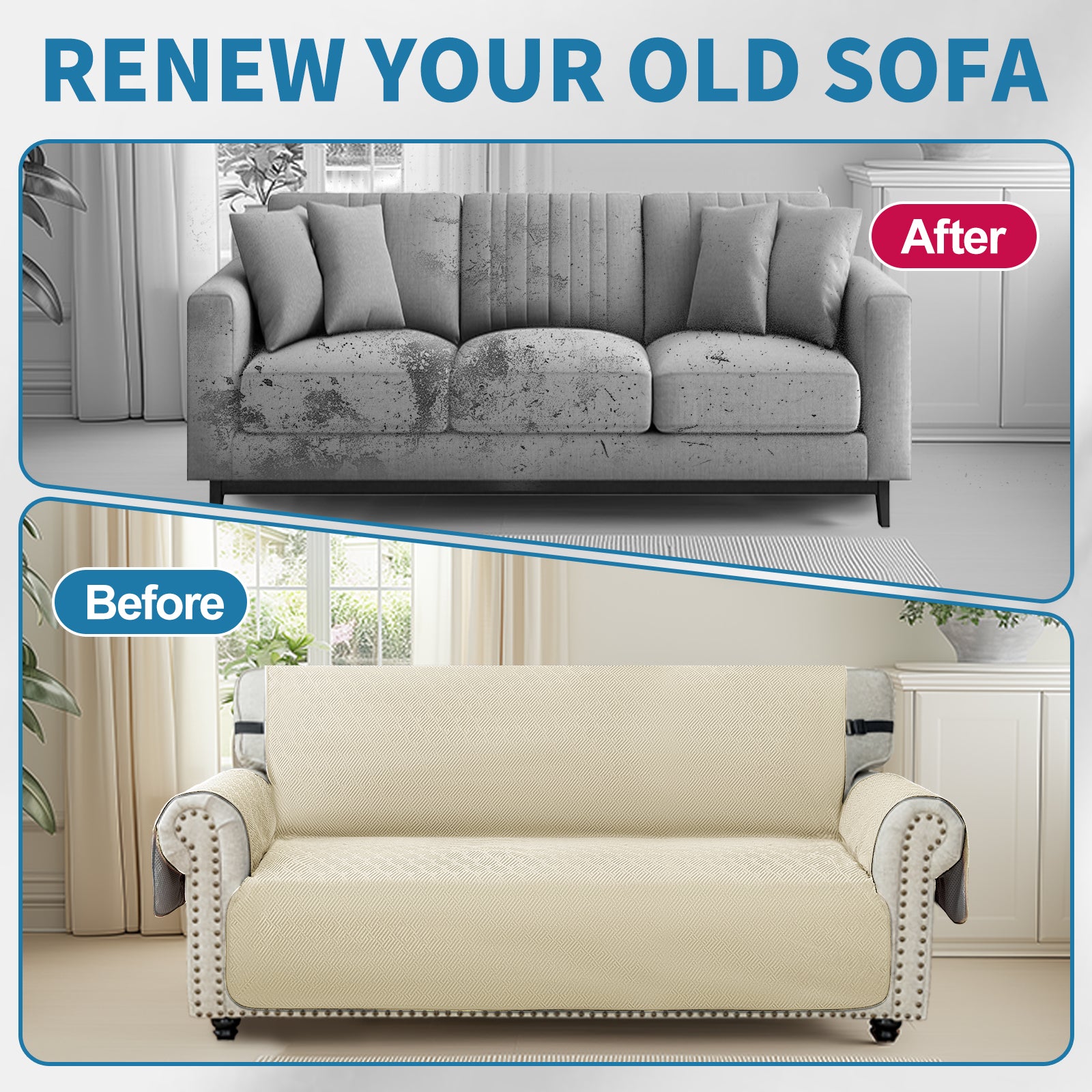 YSTYLE 4 Seater Sofa Cover with Armrests Geometric Pattern Anti Slip-YSTYLE