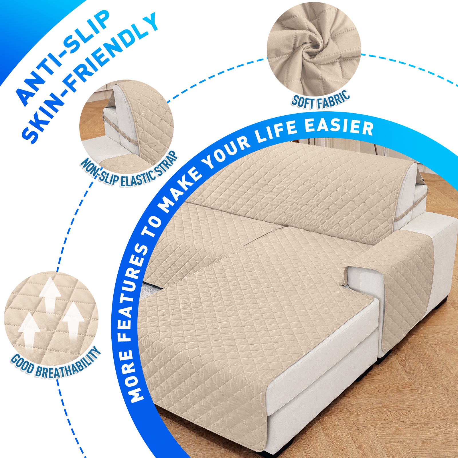 Ystyle Waterproof 4 Seater Corner Sofa Cover Reversible Anti Slip