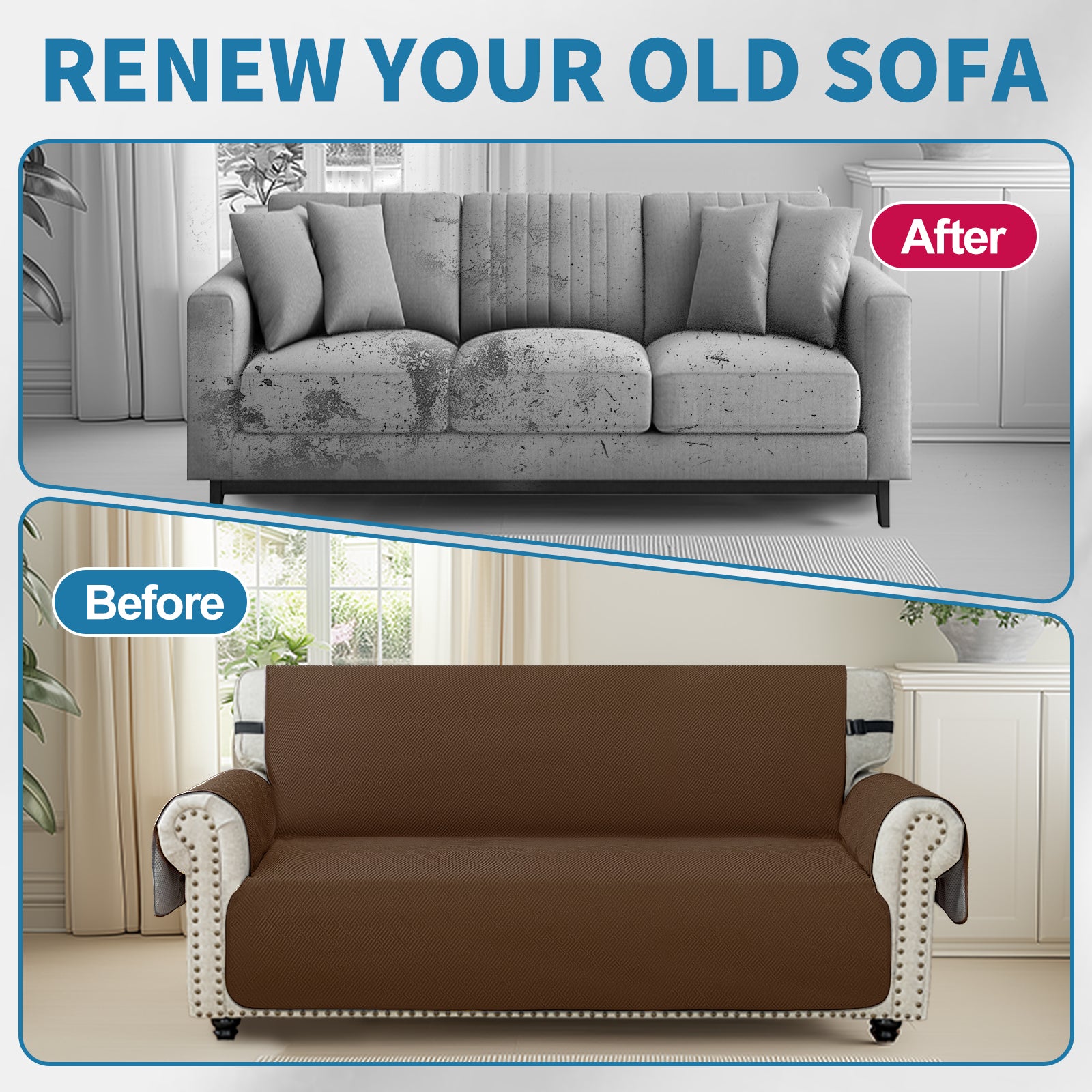 2 Seater Sofa Cover with Armrests in Scratch-Resistant Non-Slip Fabric